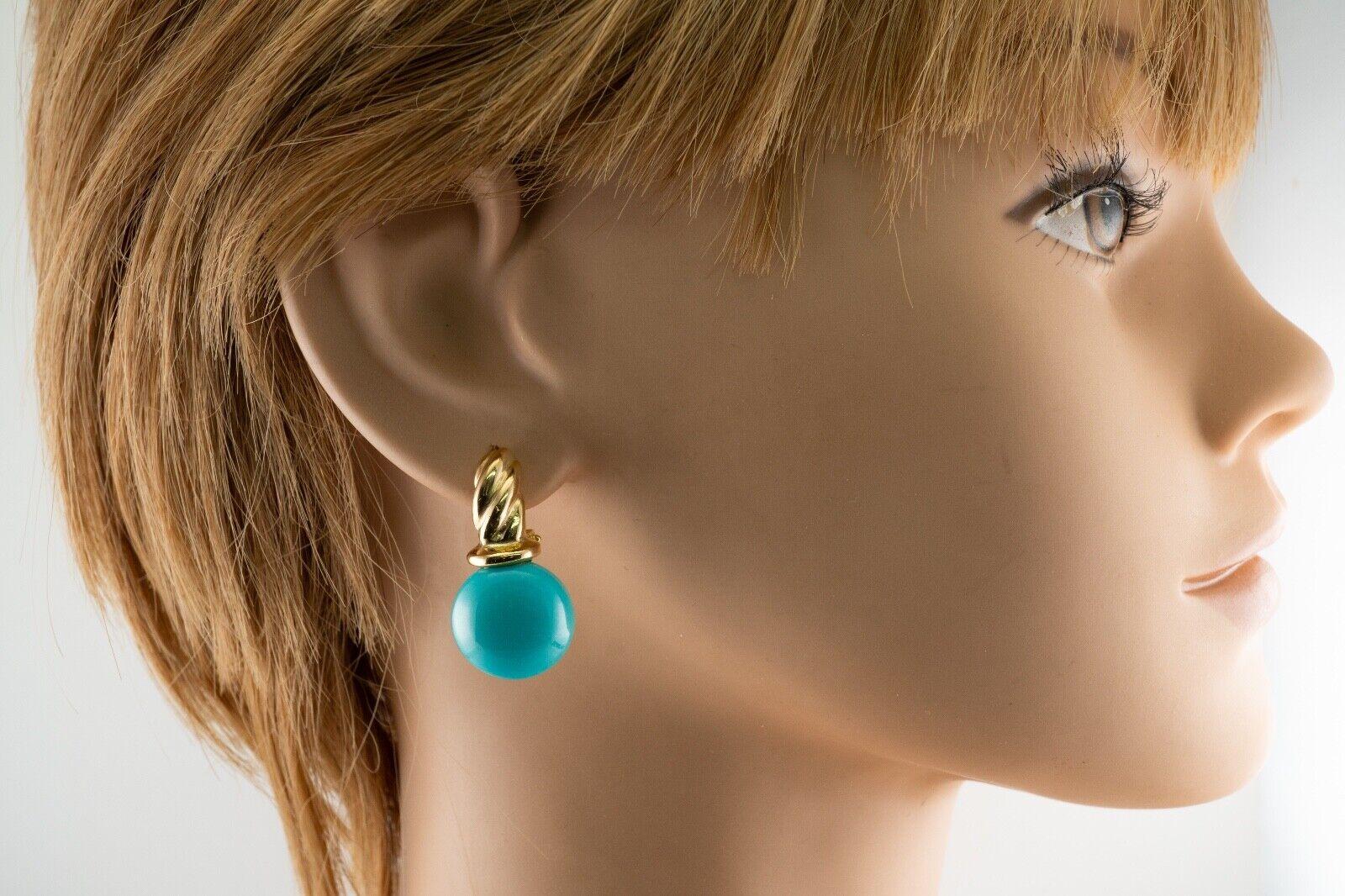 Russian Turquoise Earrings 18K Gold USSR For Sale 2