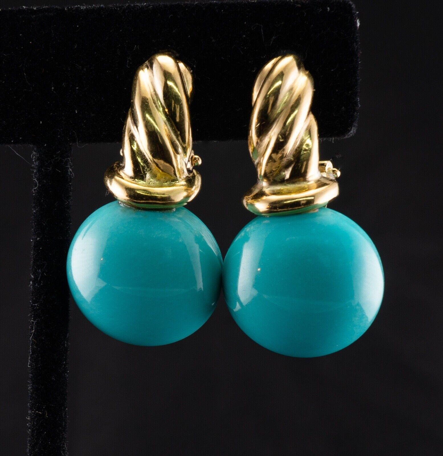 Russian Turquoise Earrings 18K Gold USSR For Sale 3