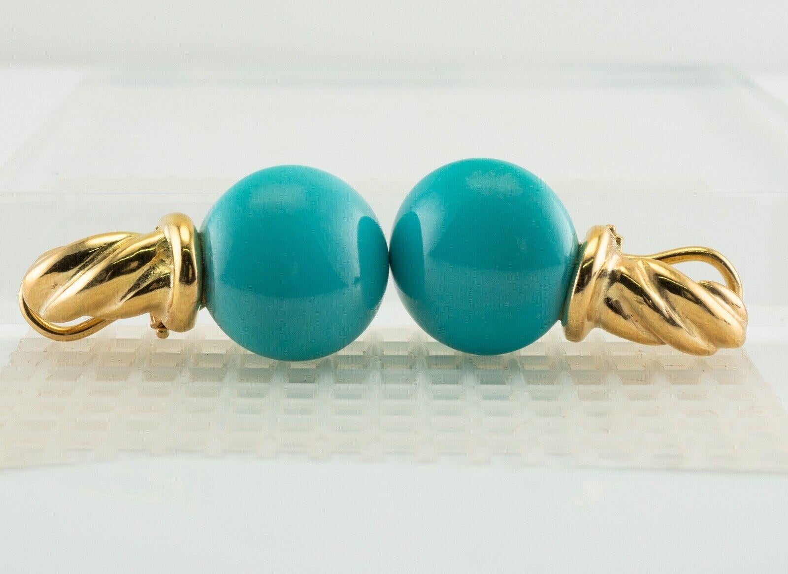 Russian Turquoise Earrings 18K Gold USSR In Good Condition For Sale In East Brunswick, NJ