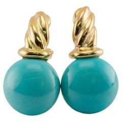 Russian Turquoise Earrings 18K Gold USSR