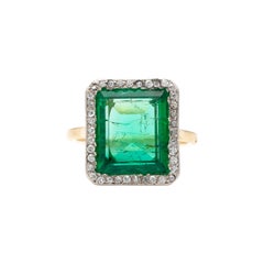 Antique Russian Ural Mountains Emerald Ring with Diamonds