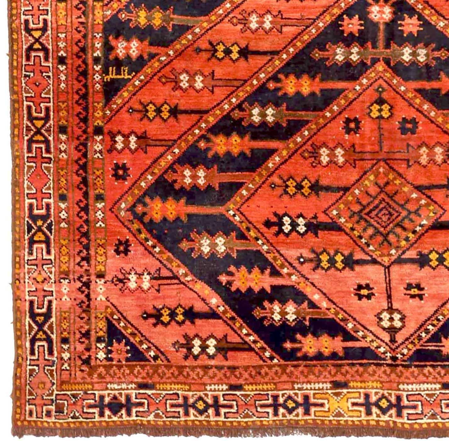 Russischer Uzbak Kleiner Teppich CIRCA 1910 - Wolle Marineblau Rot Gelb 72555 im Zustand „Hervorragend“ im Angebot in Dallas, TX