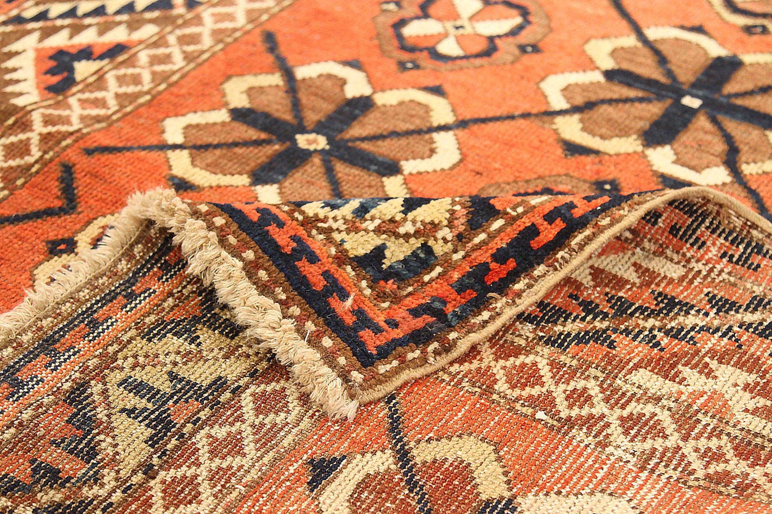 Alfombra Rusa Uzbak Pequeña Circa 1940 - Lana Marrón Marfil Rojo 72501 en Excelente estado para la venta en Dallas, TX