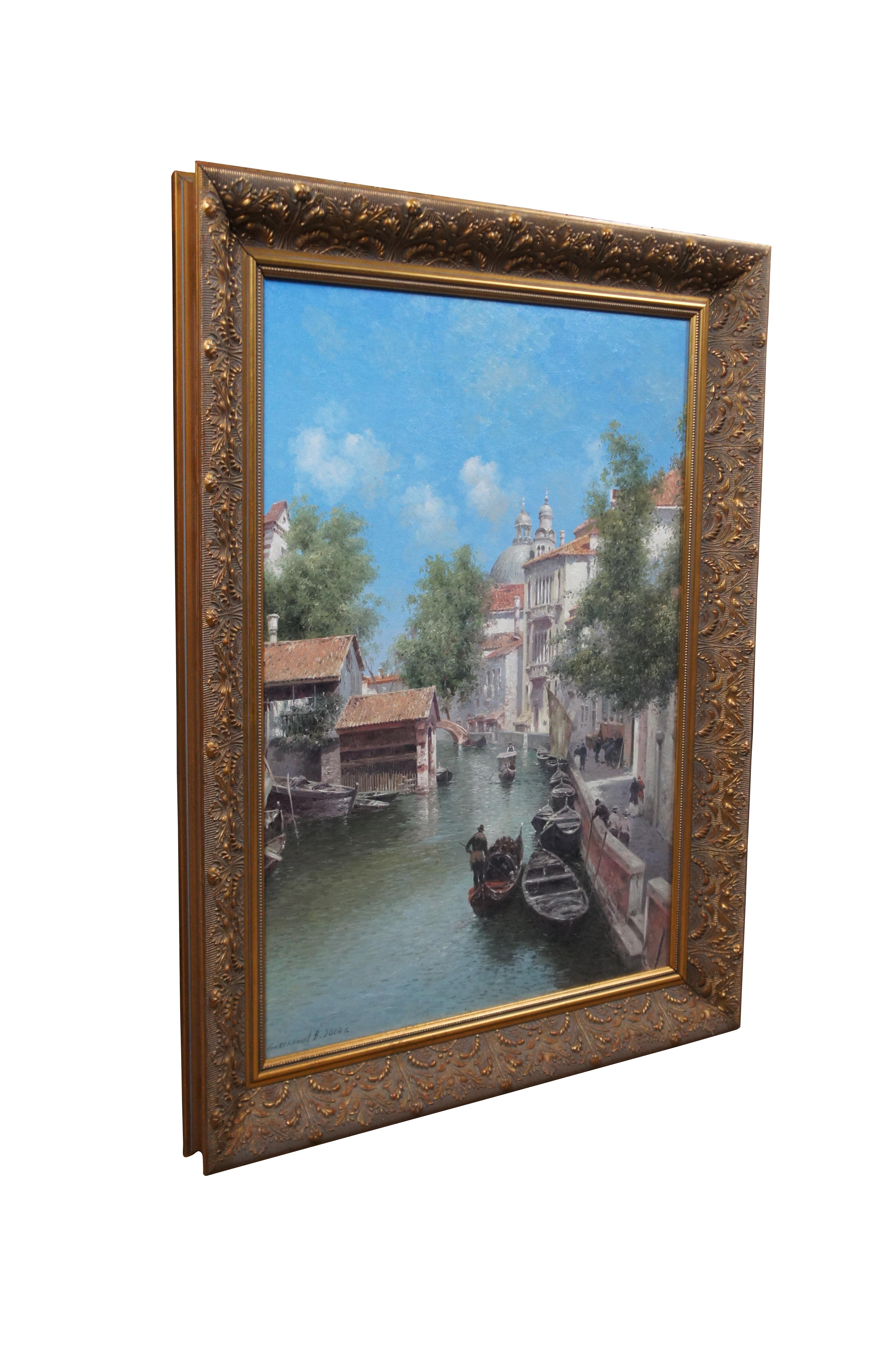 Vintage Russian Impressionist oil painting on canvas by Vasily Gribennikov.  It features a river / canal view in Venice Italy.  Signed lower left.  Gold frame with acanthus leaf design.

Vasiliy Nicholayevich Gribennikov was born in Rosotov on the