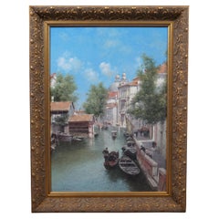 Russian Vasily Gribennikov Venice Italy Canal Cityscape Oil Painting 33"
