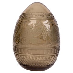 Russian Vintage Faberge Style Hand Blown Engraved Brown Tinted Glass Egg