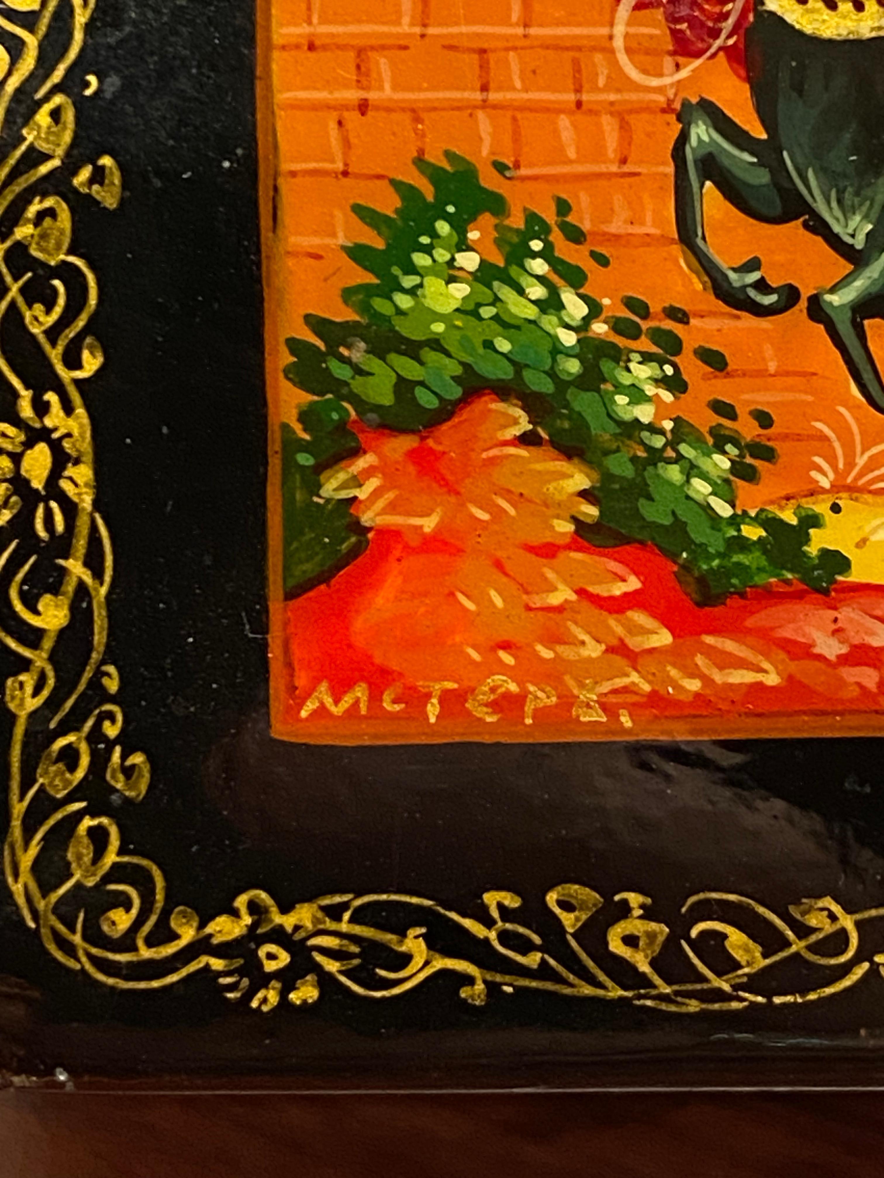Boîte en laque russe Vintage By. Konek-Gorbunok. Mstera, c1970's, 9cm x 6cm. Excellent état - En vente à MELBOURNE, AU