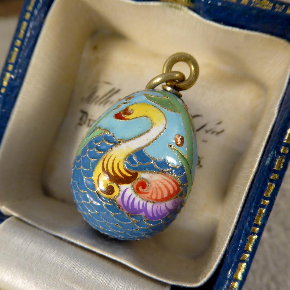 Russian Vintage Swan Silver Gilt Egg Pendant Charm 3