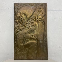 Russian Metal Wall Art Hammered Brass Medieval Soldier Warrior Horse and Goddess