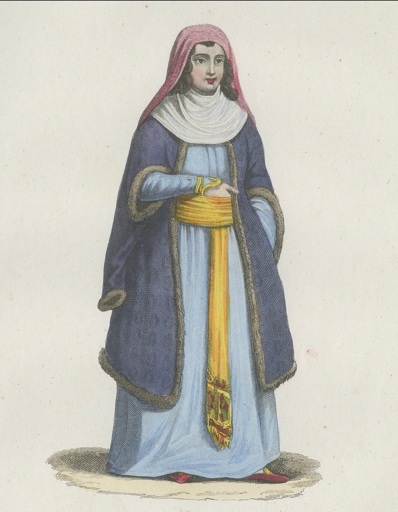 French Russian Woman Costume Print – Antique Hand-Colored Lithograph, 1854 For Sale