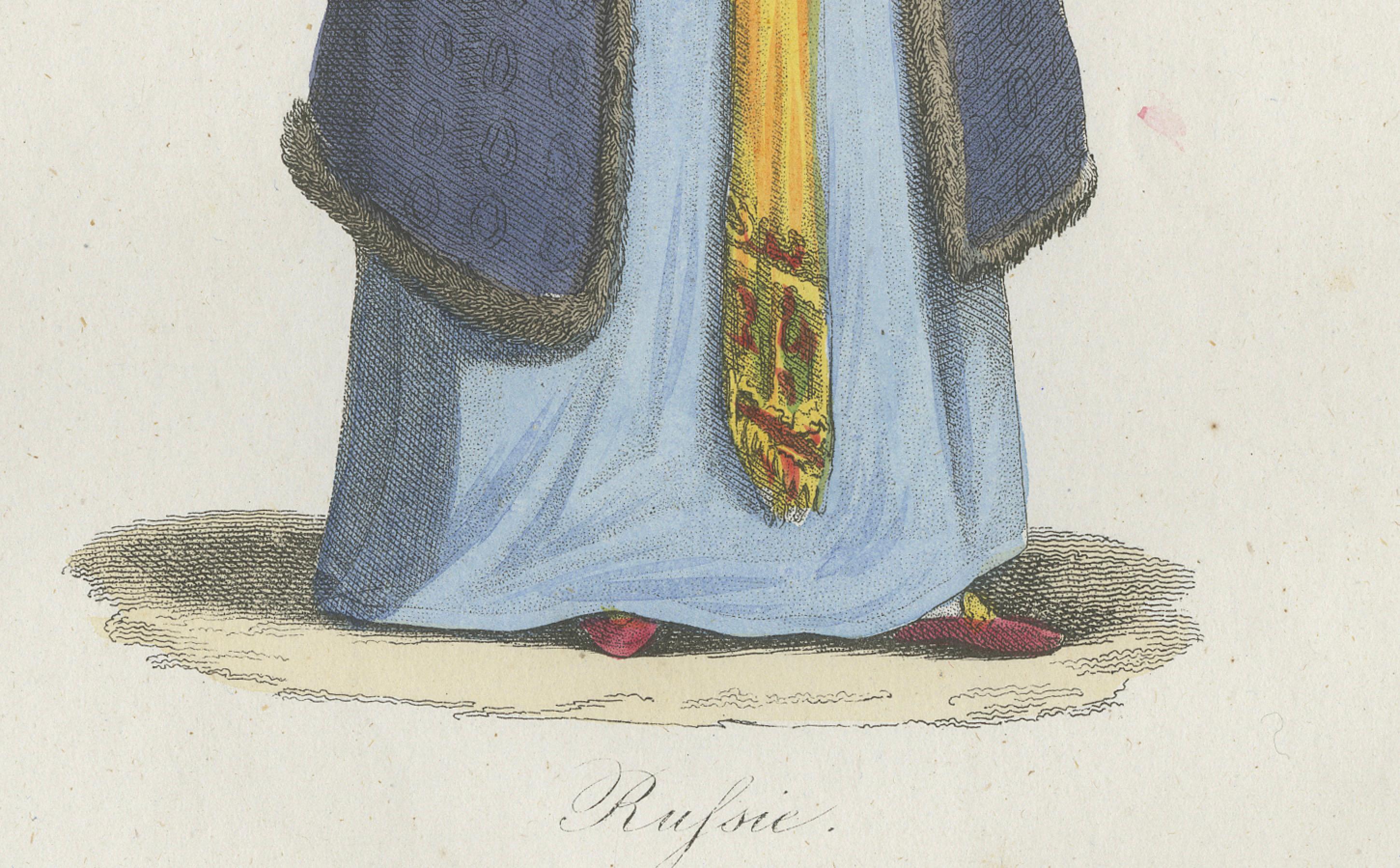 Russian Woman Costume Print – Antique Hand-Colored Lithograph, 1854 In Good Condition For Sale In Langweer, NL