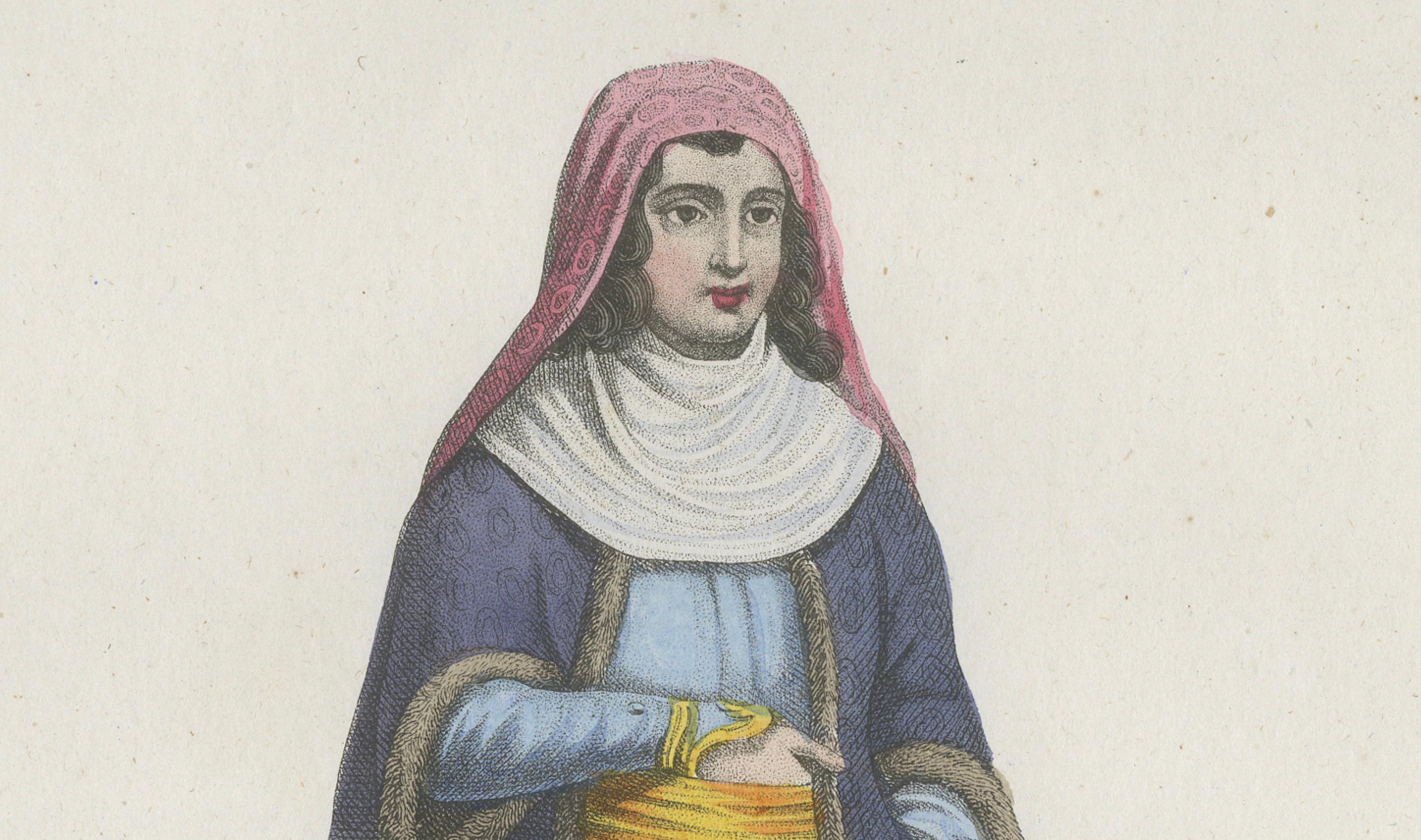 19th Century Russian Woman Costume Print – Antique Hand-Colored Lithograph, 1854 For Sale