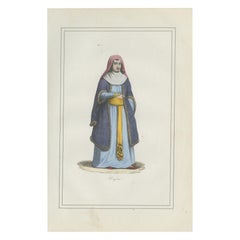 Russische Frau Kostüm Druck - Antike handkolorierte Lithographie, 1854