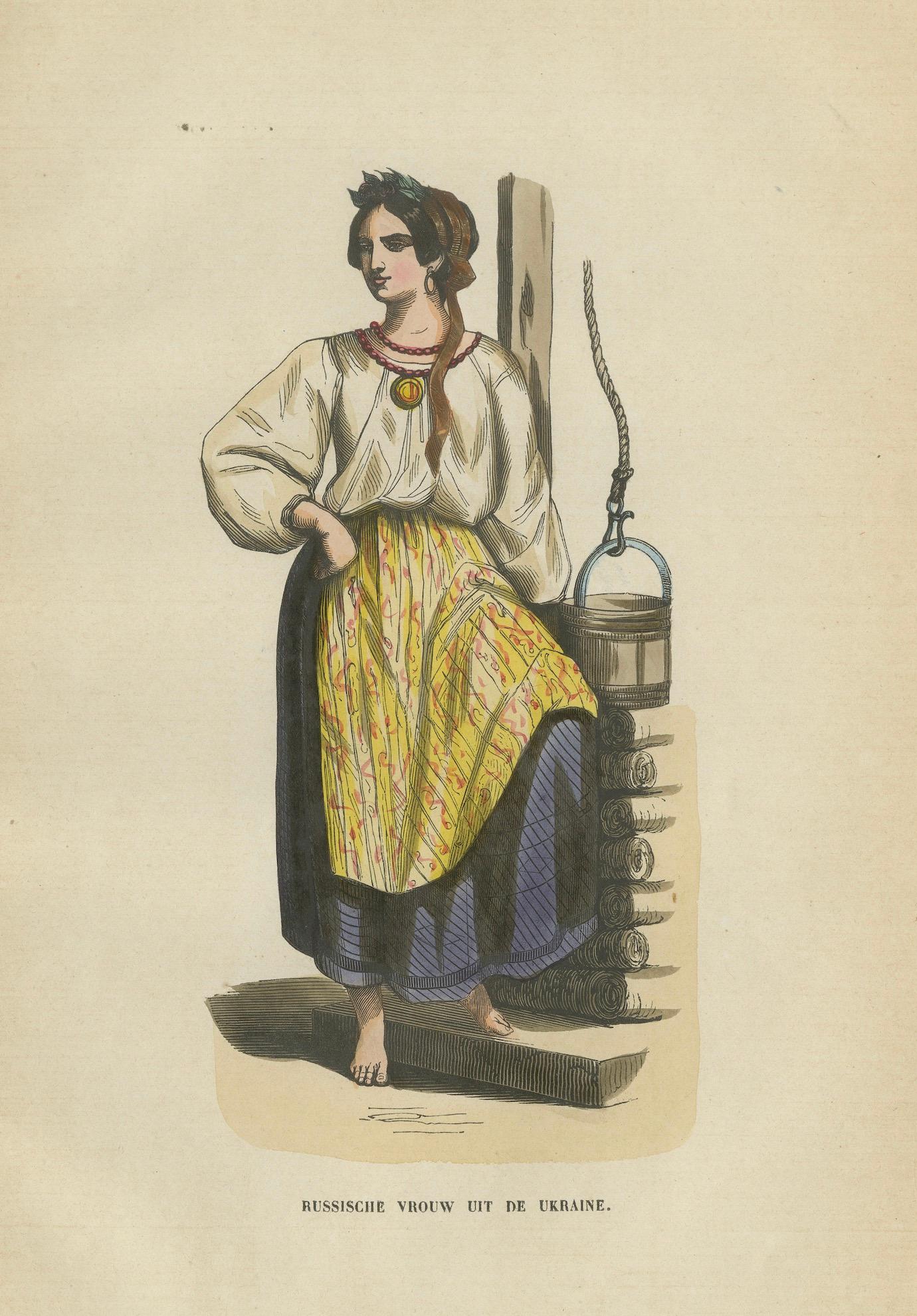 Russian Woman from Ukraine - Antique Costume Lithograph, c.1852
