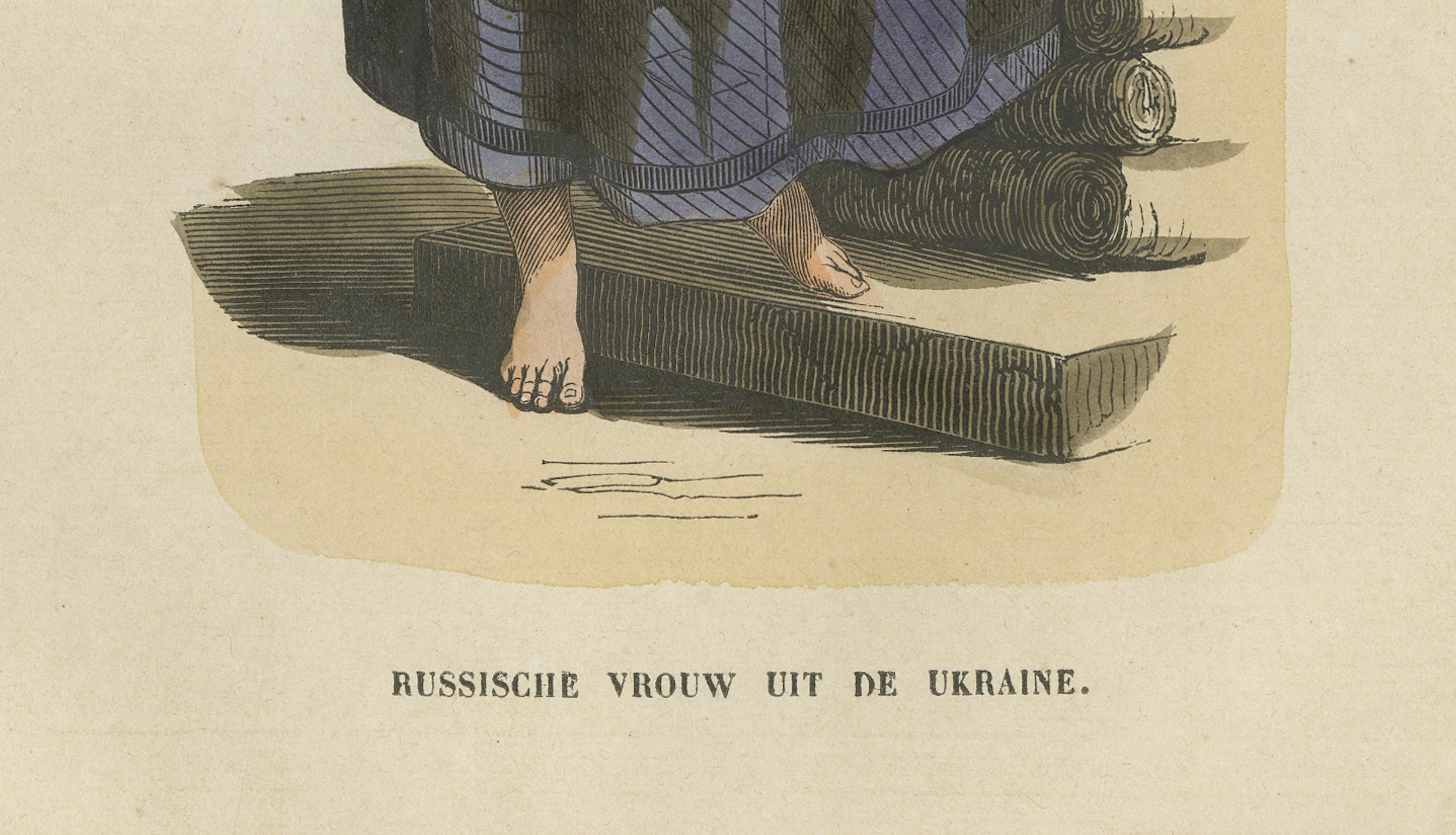 Russian Woman from Ukraine - Antique Costume Lithograph, c.1852