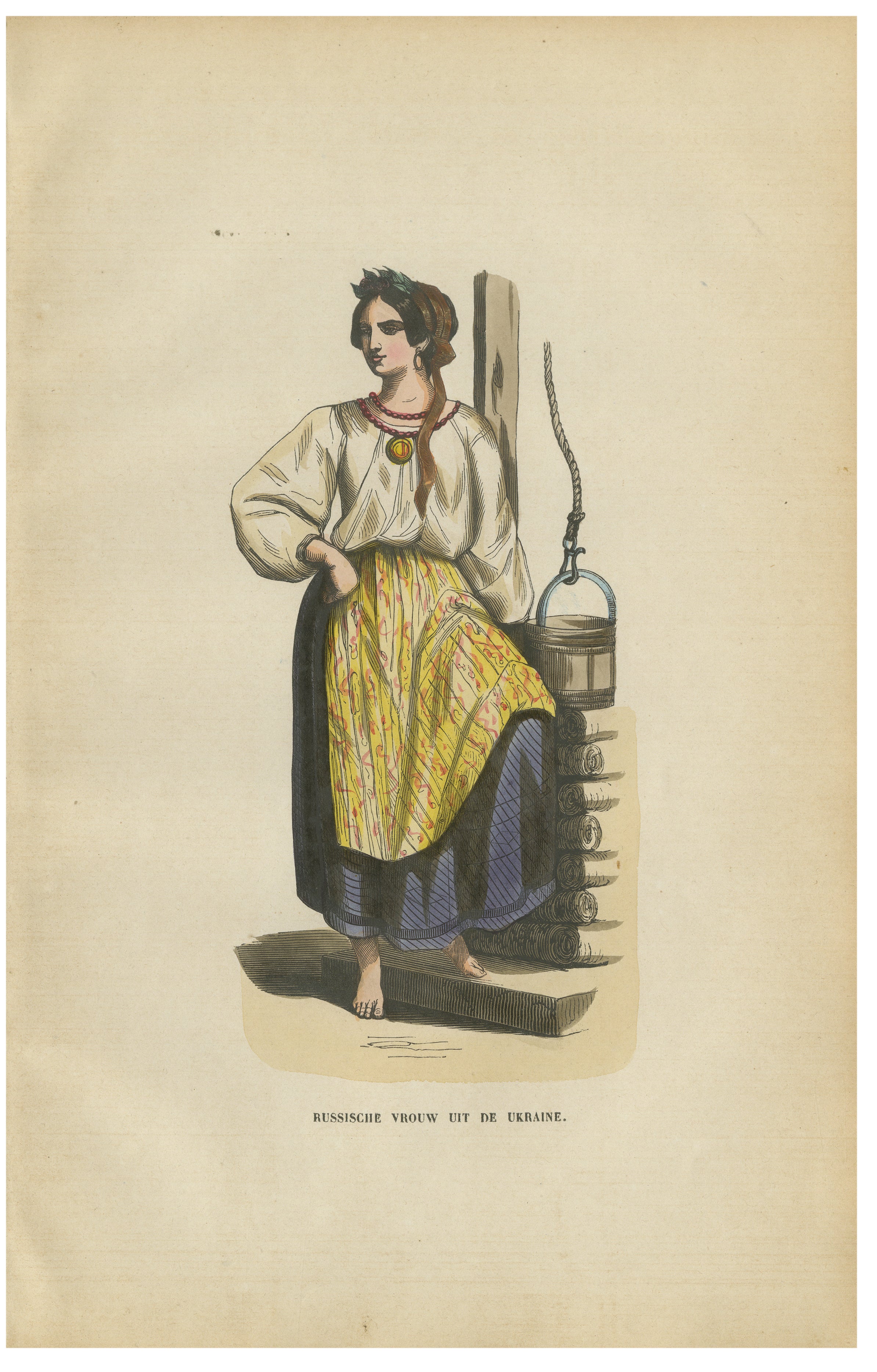 Femme russe d'Ukraine - Lithographie ancienne en costume, c.1852
