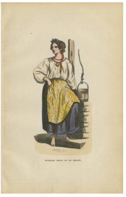 Russian Woman from Ukraine - Antique Costume Lithograph, c.1852