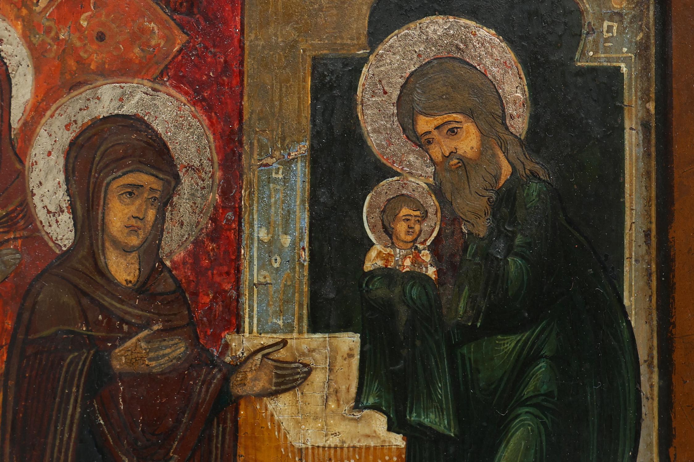 Russe Icône de la Présentation de Notre Seigneur sur panneau de bois russe, 19e siècle en vente