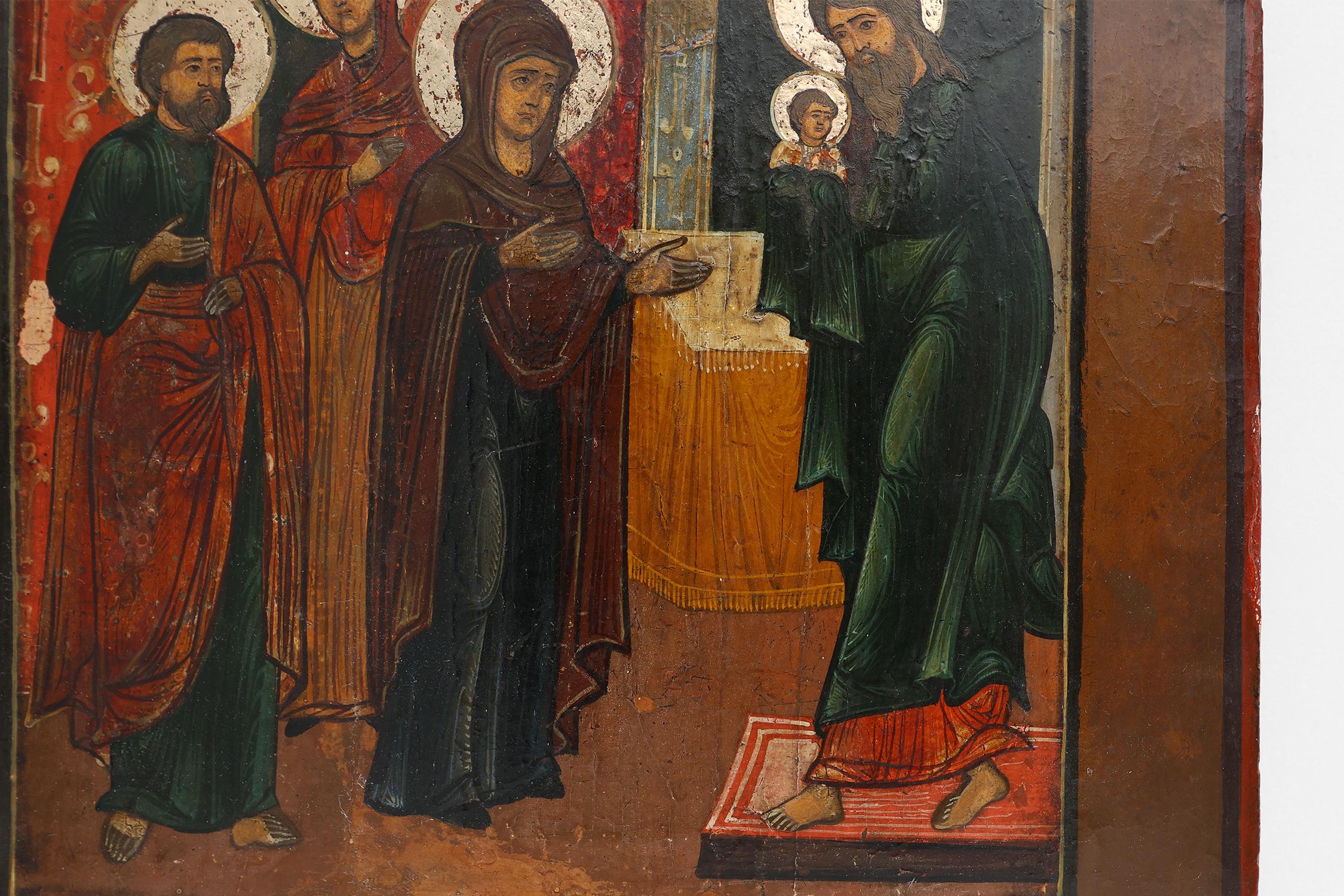 Icône de la Présentation de Notre Seigneur sur panneau de bois russe, 19e siècle Bon état - En vente à Meulebeke, BE