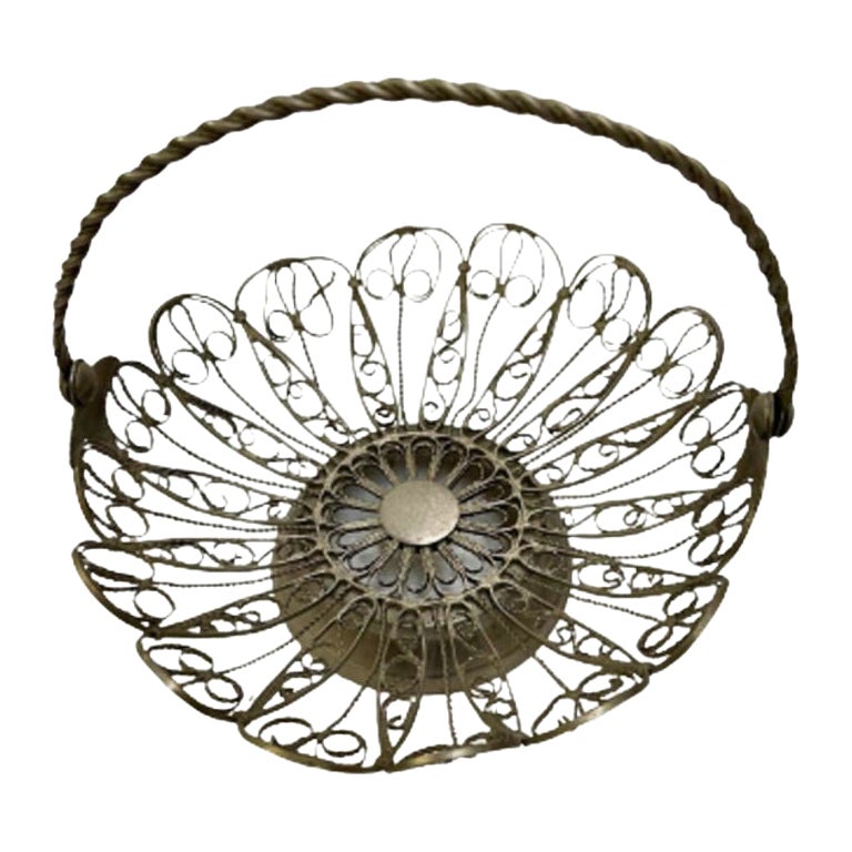 Russian Woven Brass Fruit Moskva Basket Bowl For Sale