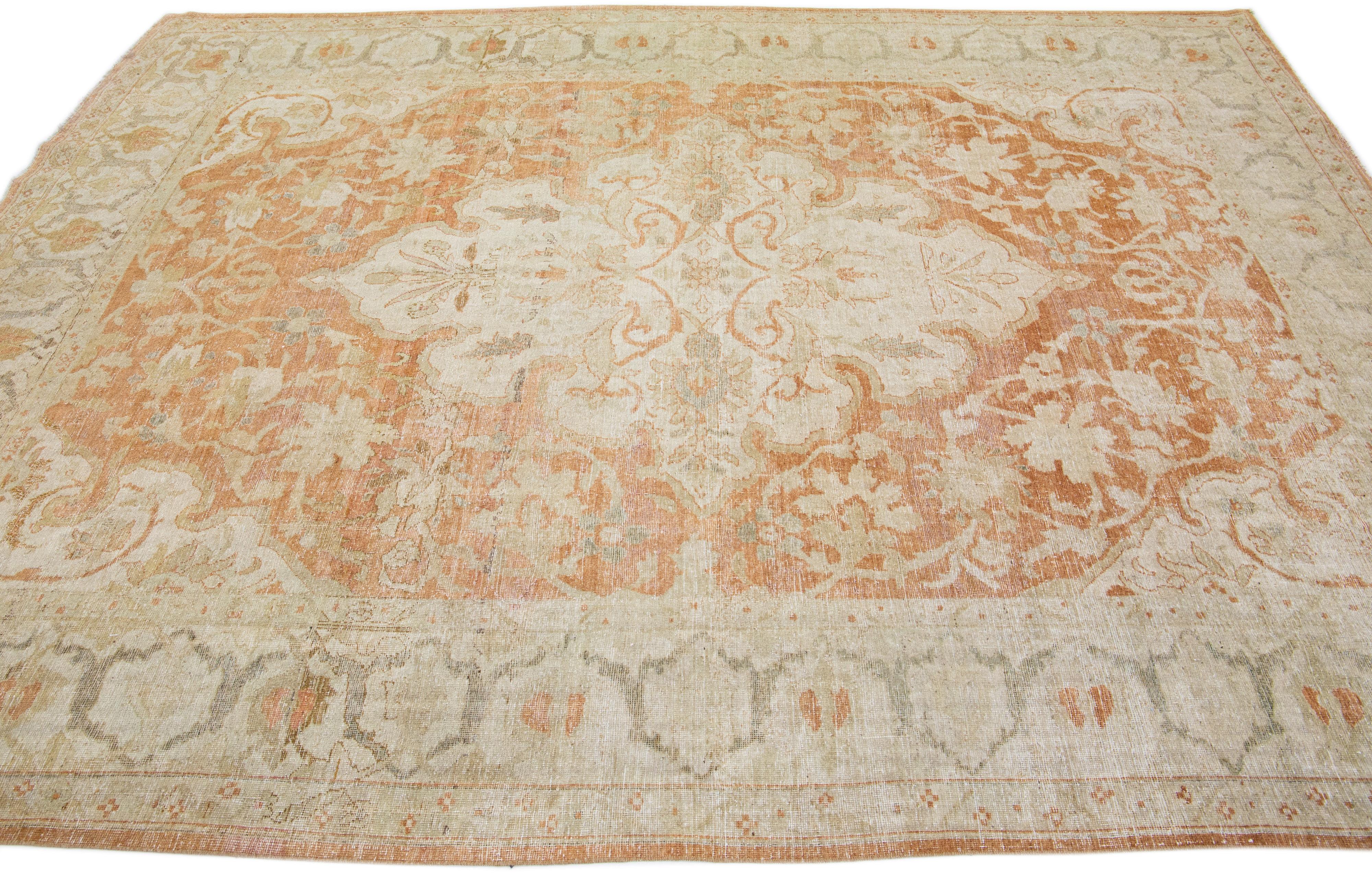 Rust 1900s Antique Indian Wool Agra Rug with Allover Design In Good Condition For Sale In Norwalk, CT