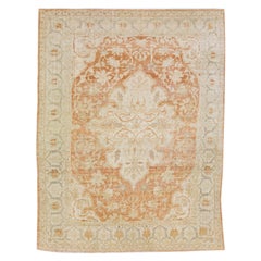 Rust 1900s Antique Indian Wool Agra Rug with Allover Design