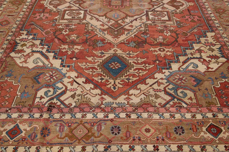 Rust 19th Century Antique Persian Serapi Wool Rug with Medallion Design ...