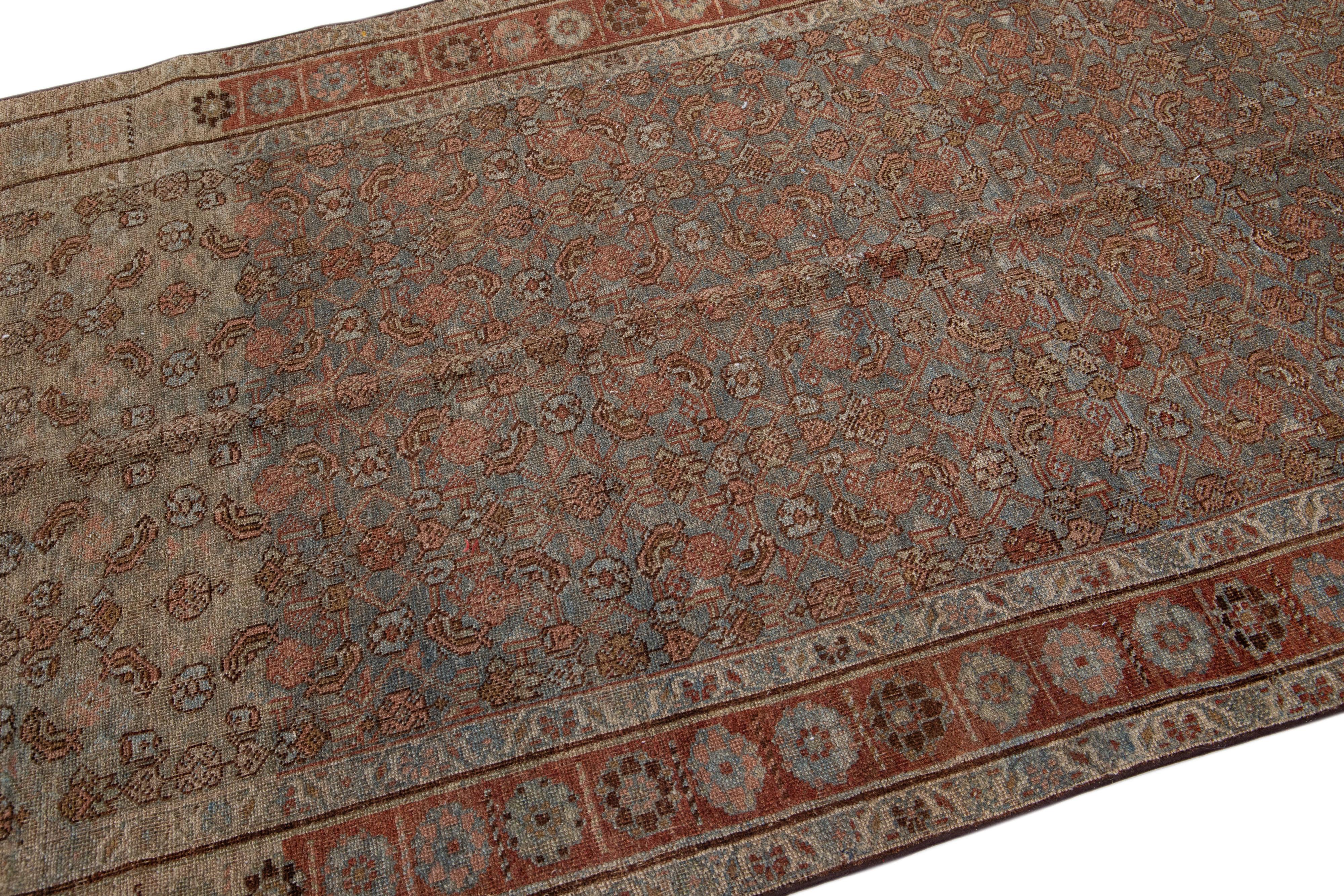 20th Century Rust 19th Century Handmade Persian Malayer Wool Rug With Allover Motif For Sale