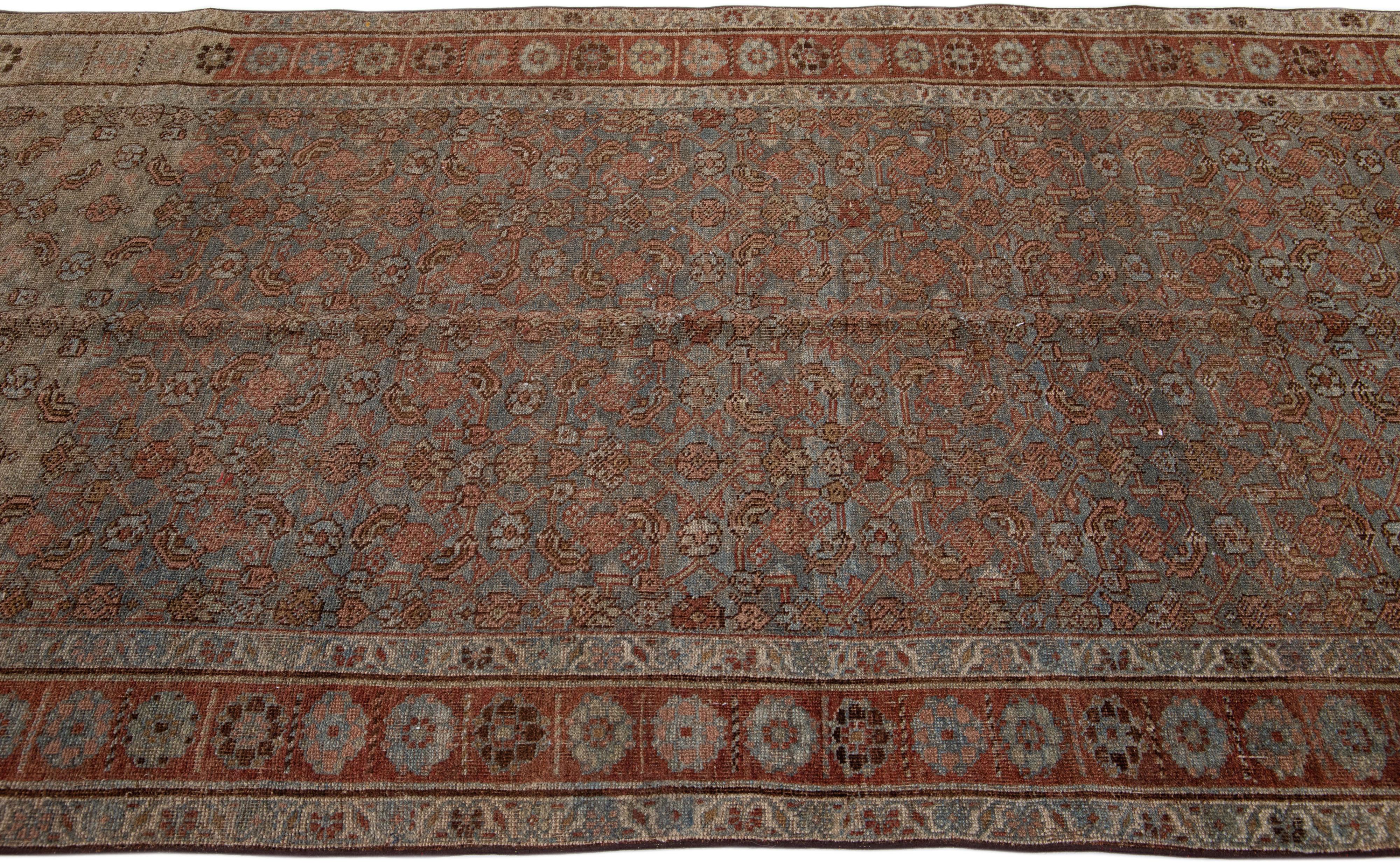 Rust 19th Century Handmade Persian Malayer Wool Rug With Allover Motif For Sale 1