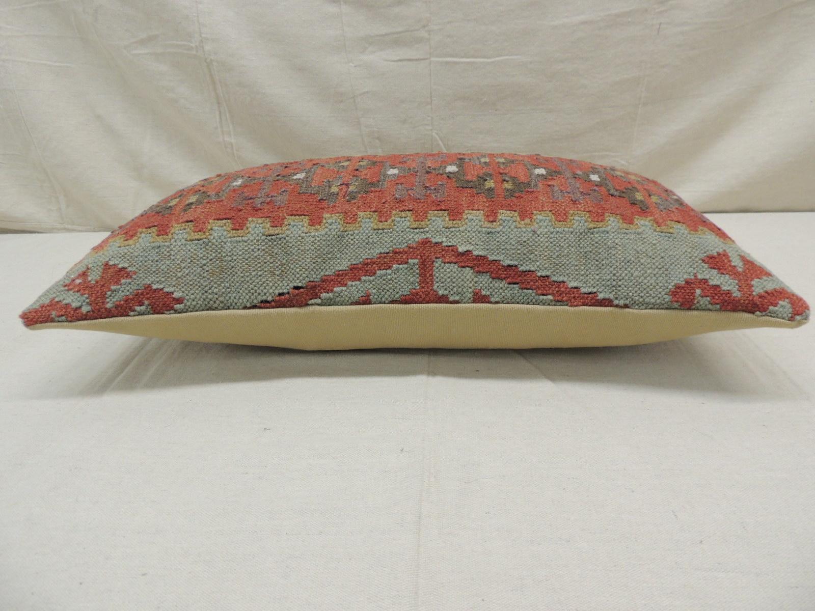 Machine-Made Rust and Blue Woven Kilim Decorative Bolster Pillow