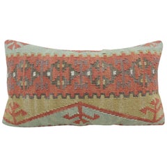 Rust and Blue Woven Kilim Decorative Bolster Pillow