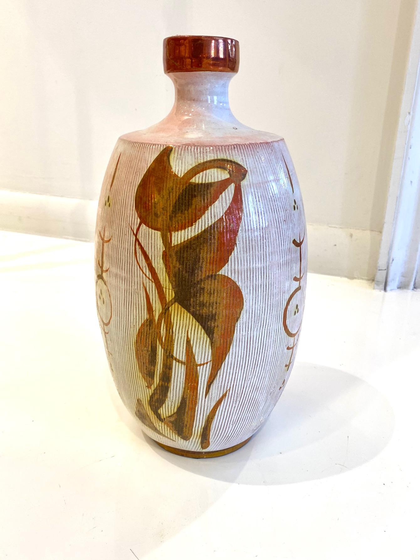 English Rust and White Ceramic Bottle by Alan Caiger Smith