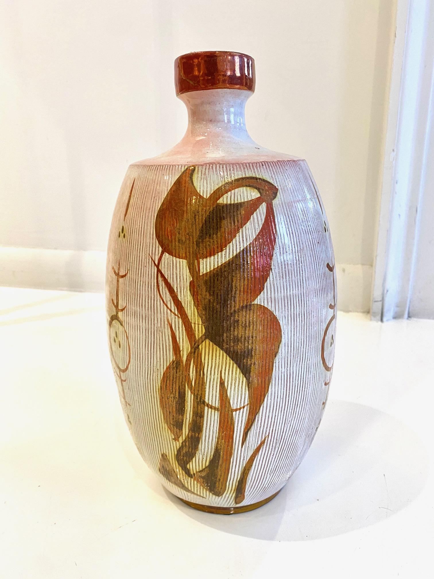 Rust and White Ceramic Bottle by Alan Caiger Smith In Good Condition In Montreal, QC