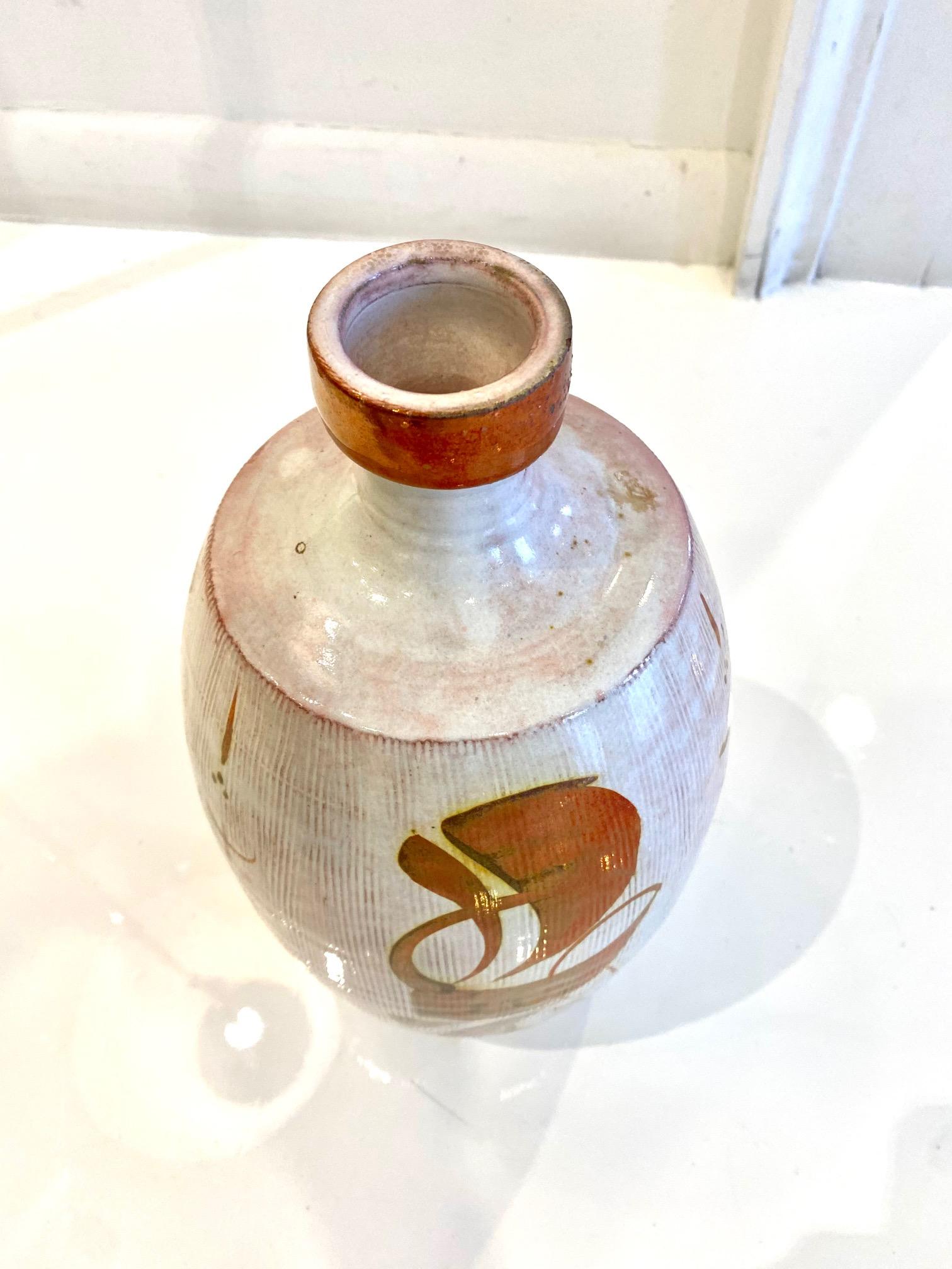 Rust and White Ceramic Bottle by Alan Caiger Smith 1