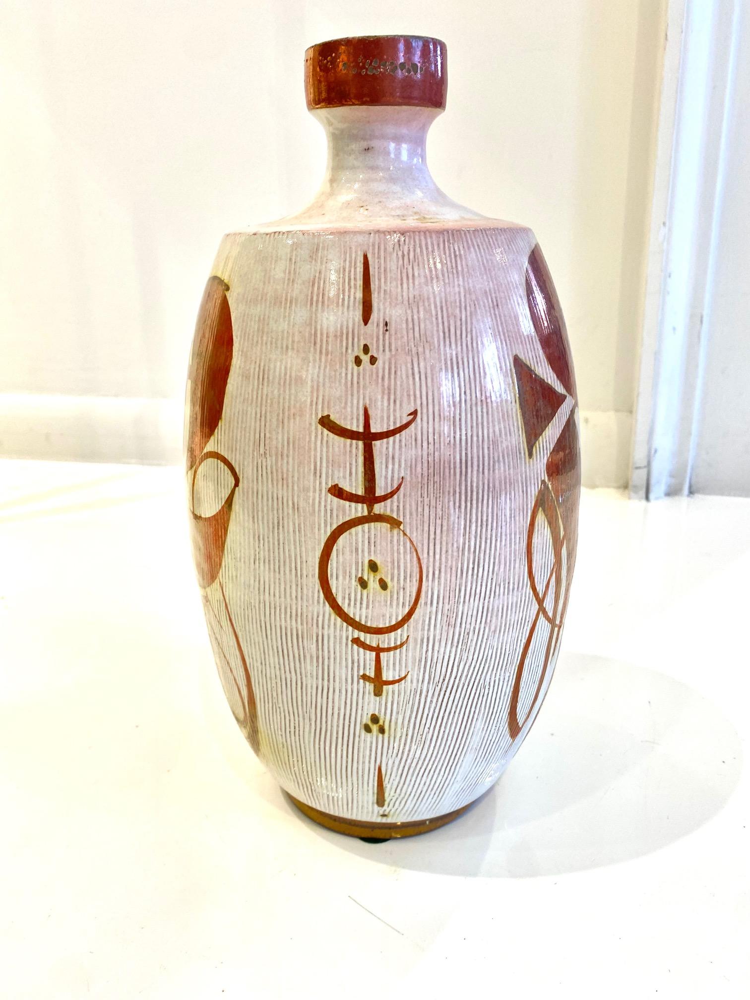 Rust and White Ceramic Bottle by Alan Caiger Smith 3