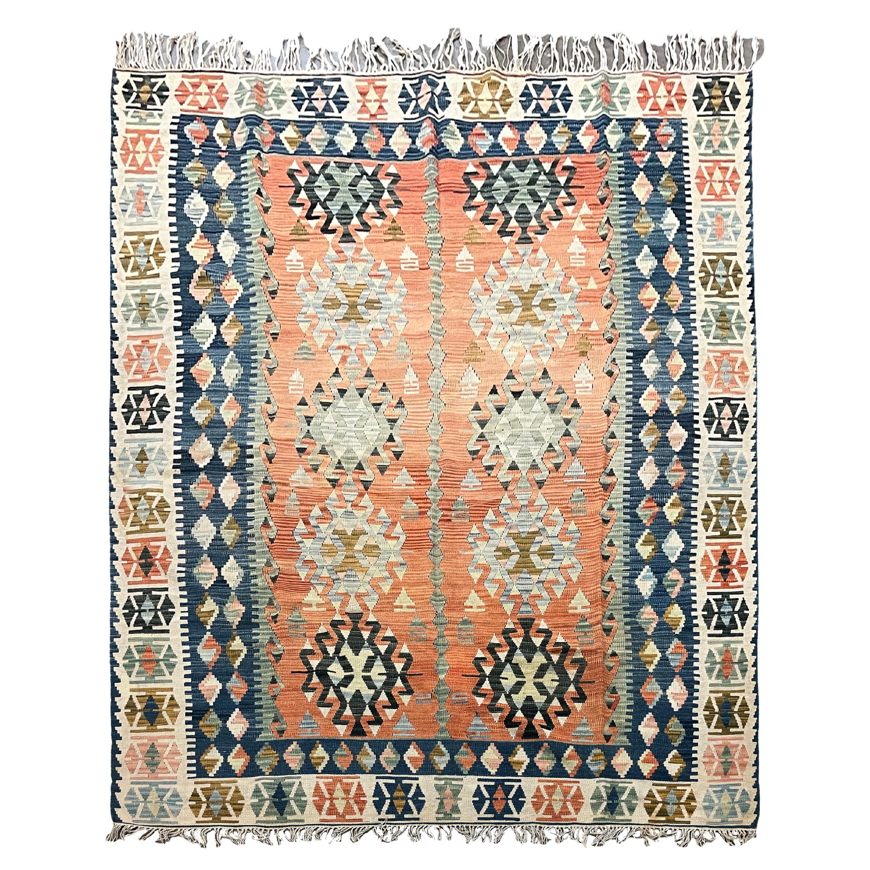 Rust Antique Kilim Rug Handwoven Carpet Rug Oriental Kilim Wool Rug 320x200cm For Sale