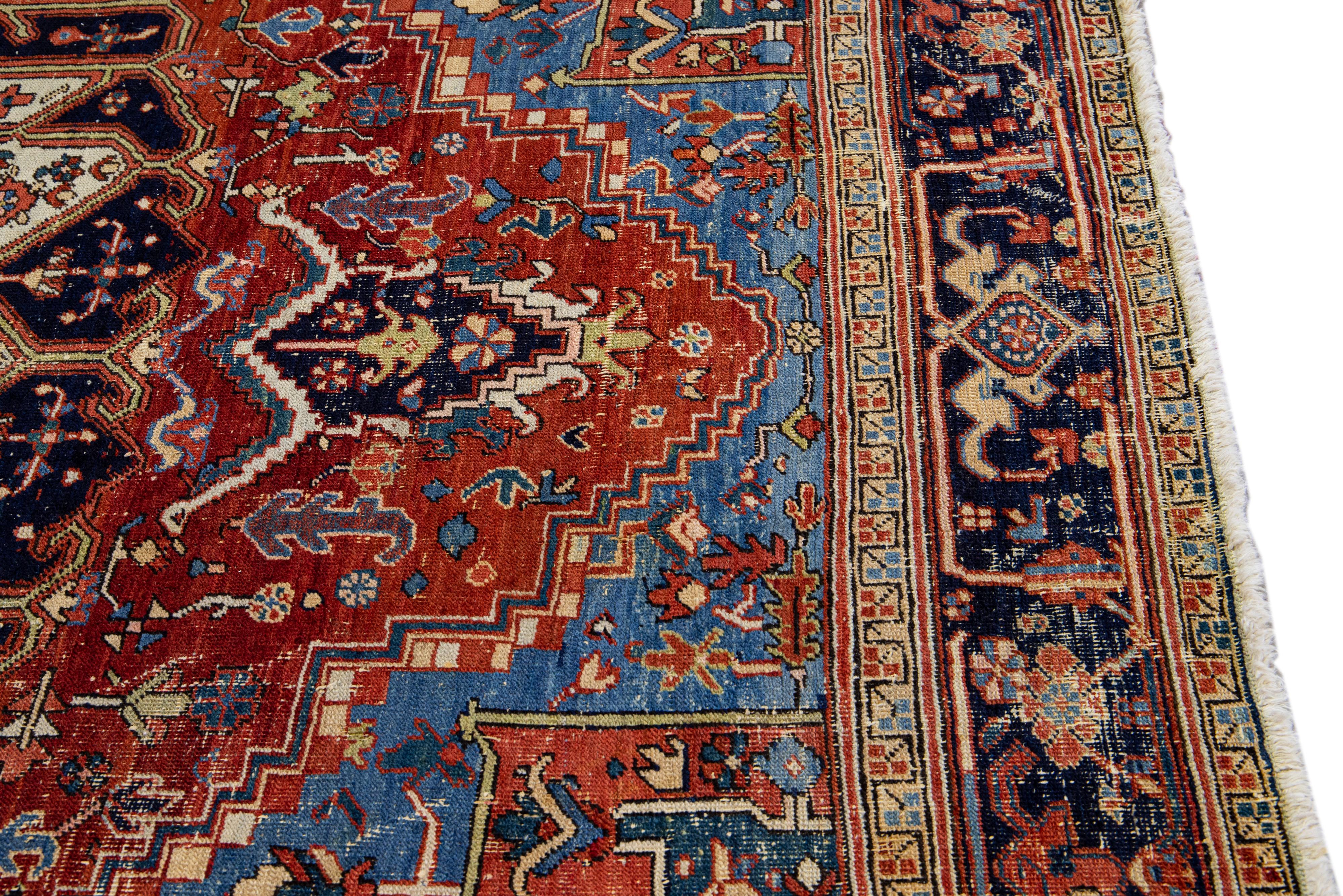 Rust Antique Persian Heriz Handmade Allover Designed Wool Rug For Sale 5