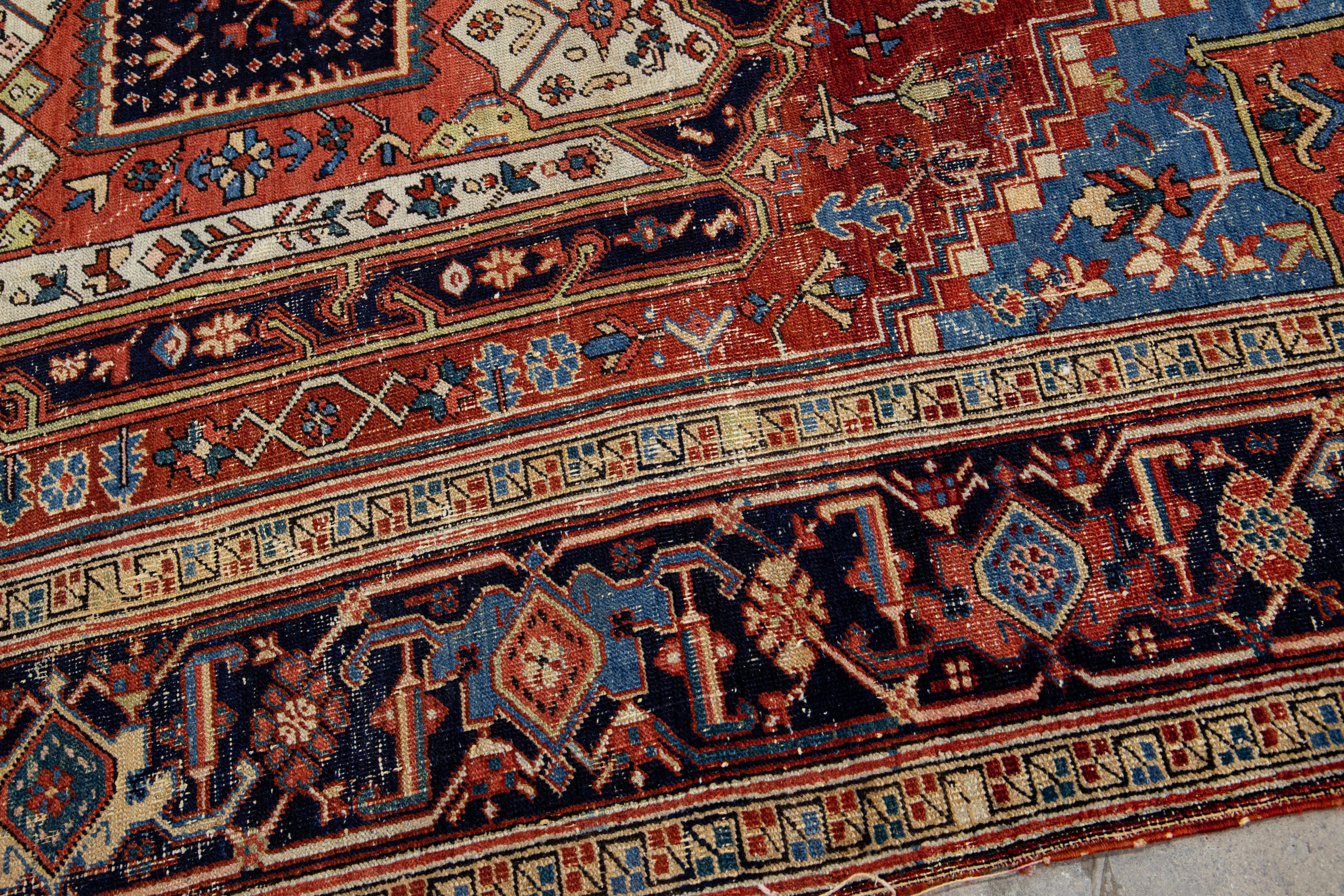 20th Century Rust Antique Persian Heriz Handmade Allover Designed Wool Rug For Sale