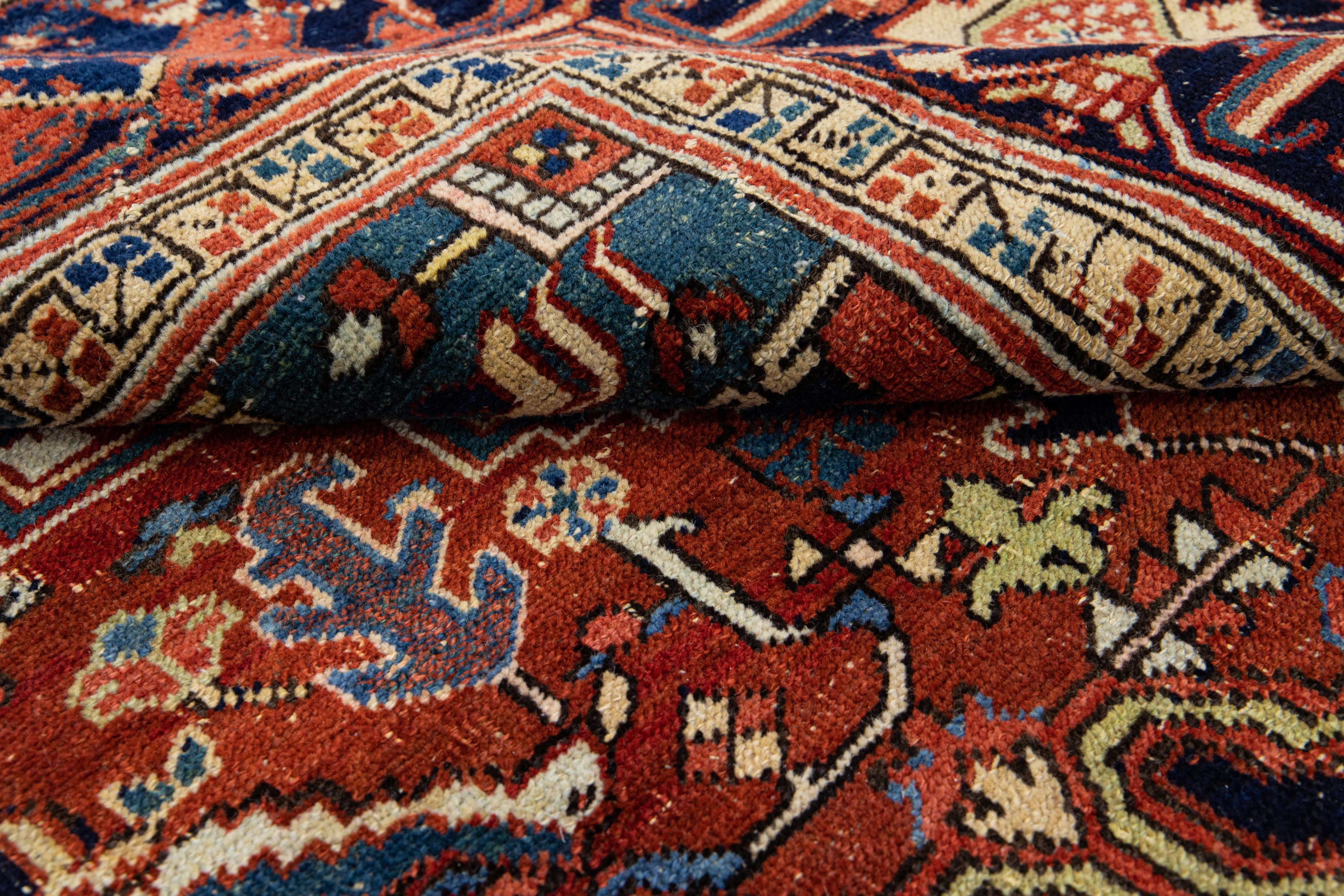 Rust Antique Persian Heriz Handmade Allover Designed Wool Rug For Sale 1