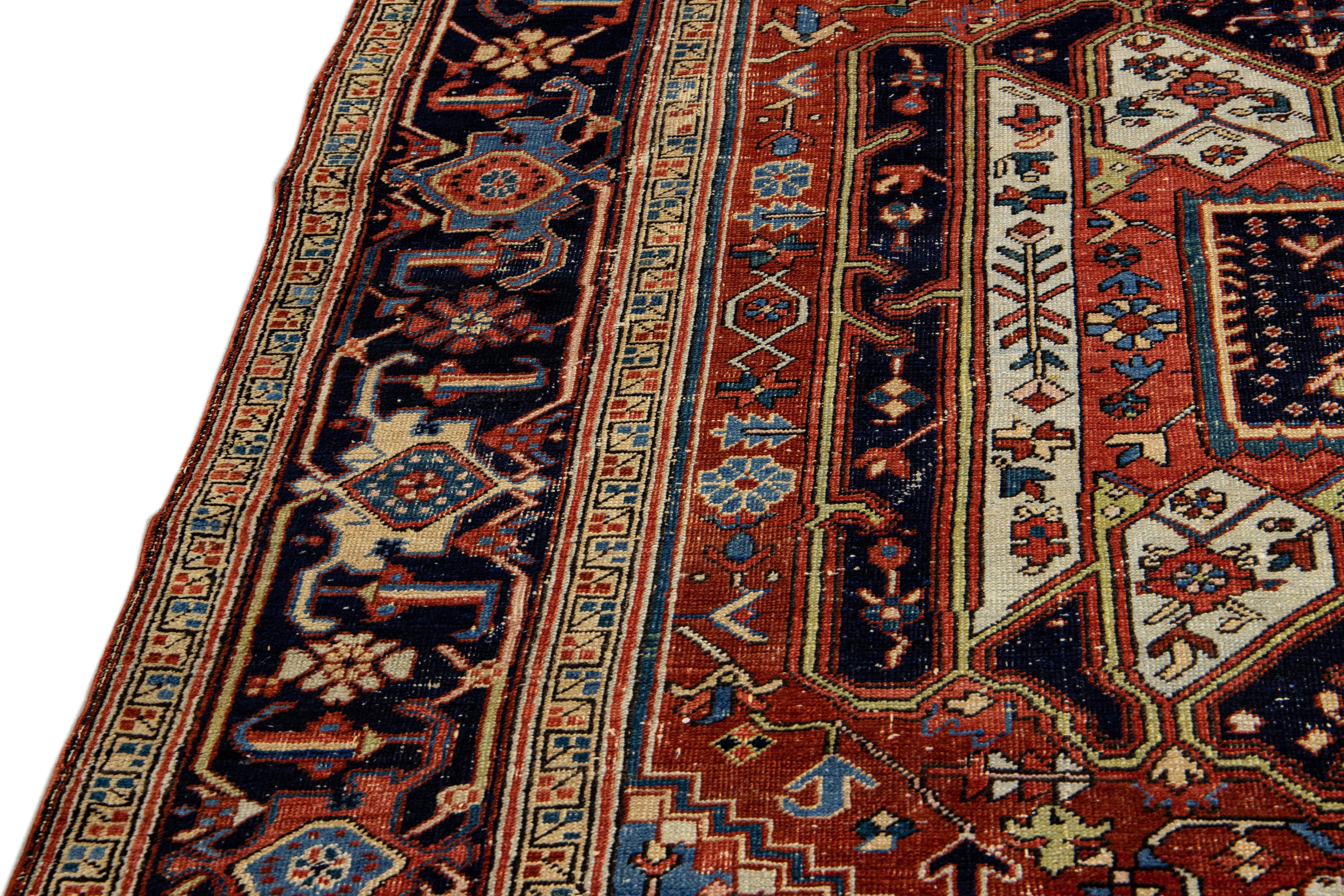 Rust Antique Persian Heriz Handmade Allover Designed Wool Rug For Sale 3