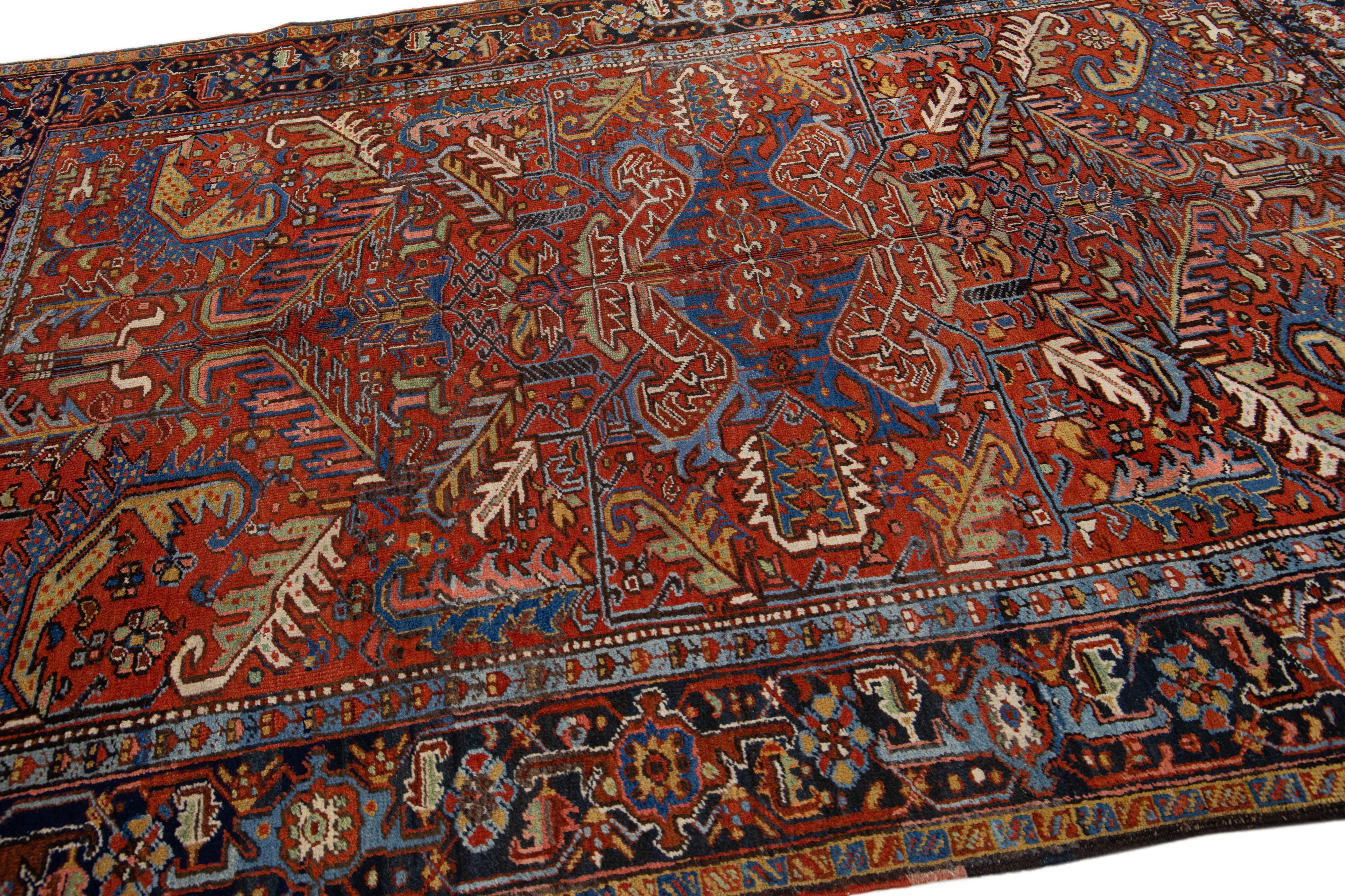 Rust Antique Persian Heriz Handmade Allover Motif Wool Rug In Good Condition For Sale In Norwalk, CT