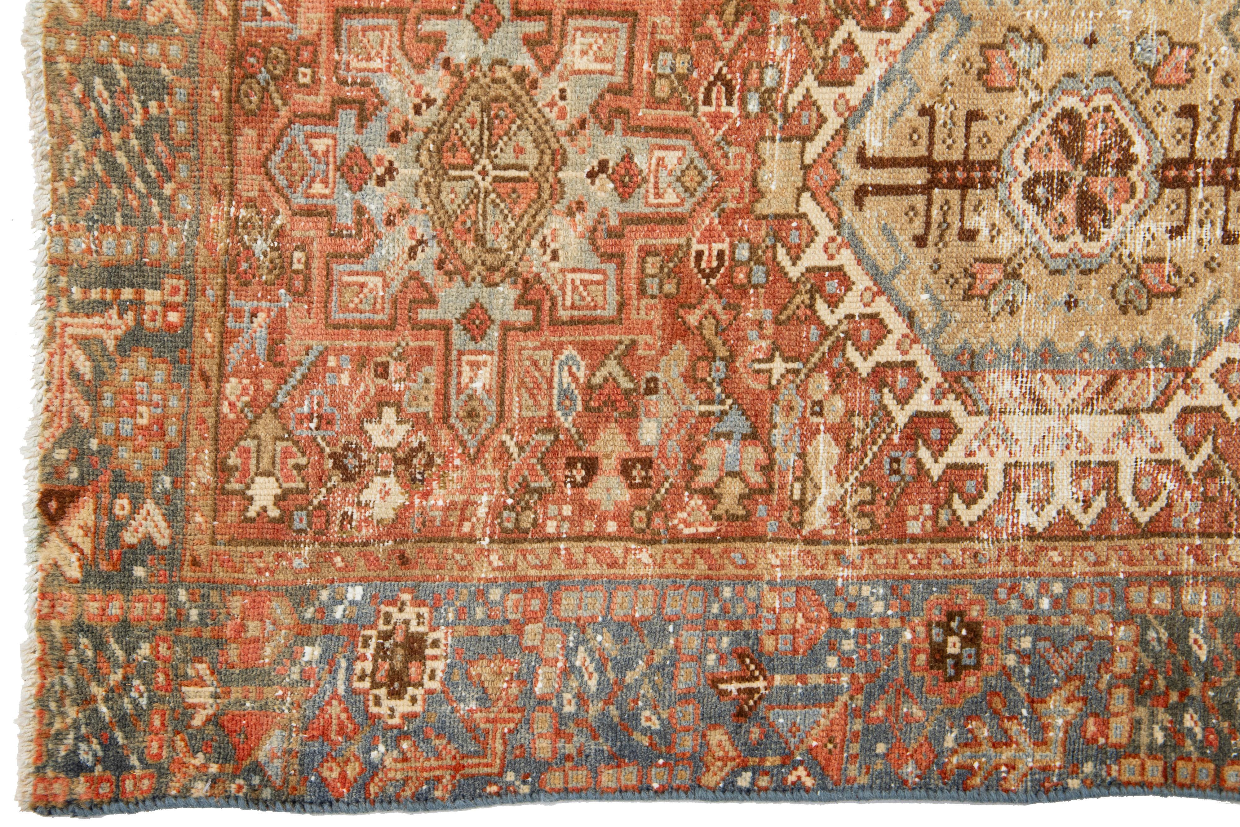 Rust Antique Persian Heriz Wool Rug Featuring an Allover Motif In Good Condition For Sale In Norwalk, CT