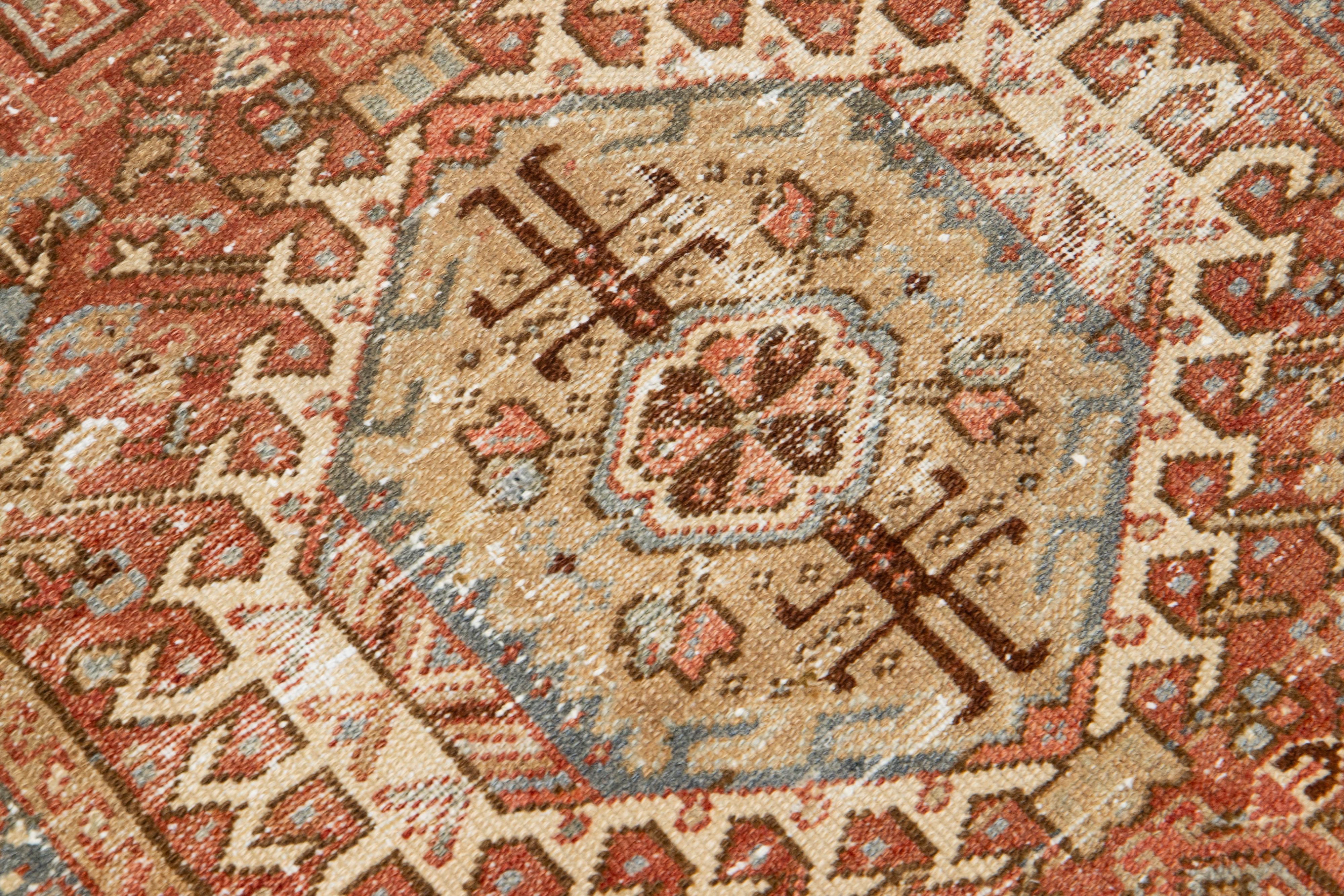 Rust Antique Persian Heriz Wool Rug Featuring an Allover Motif For Sale 1