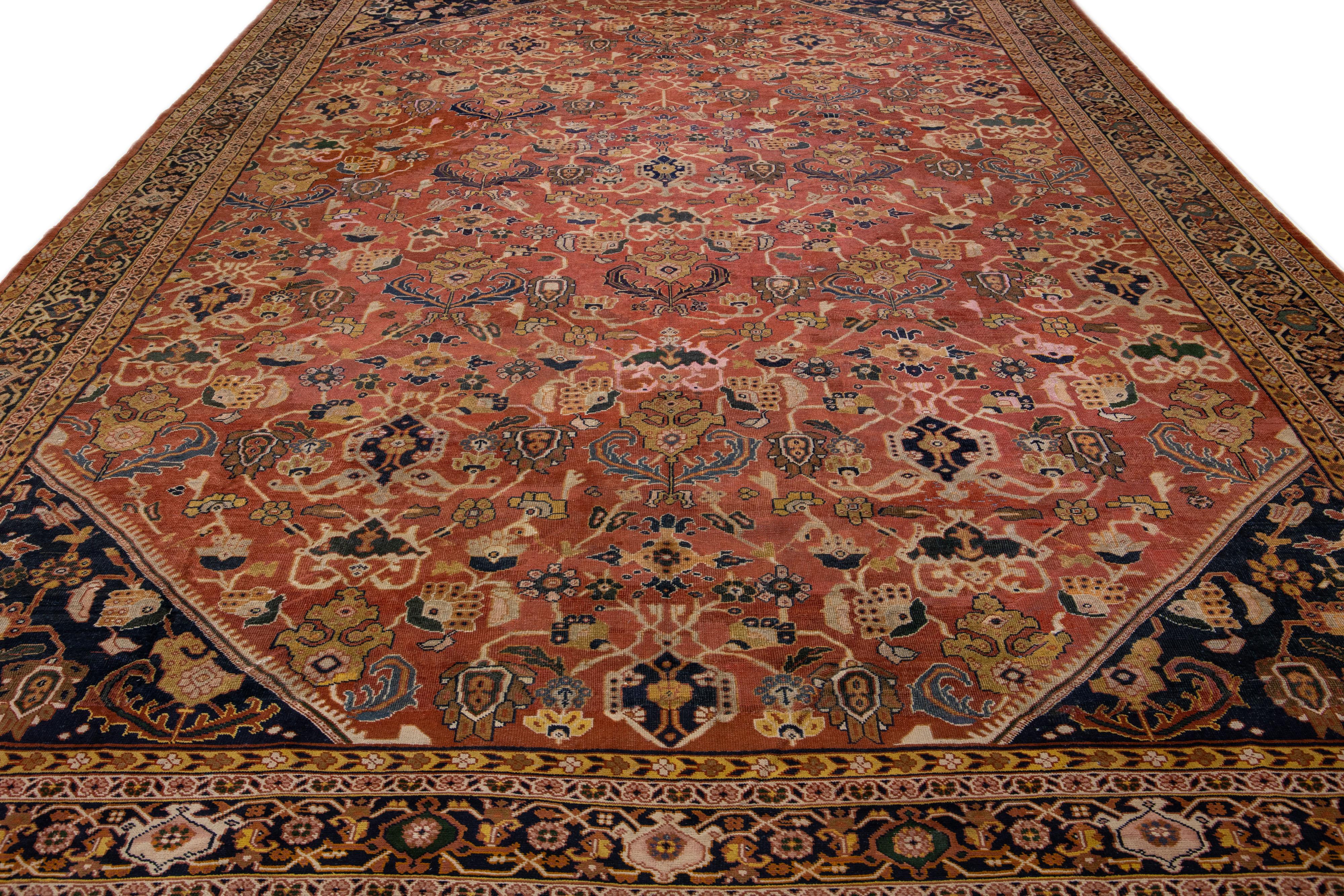 Islamic Rust Antique Persian Mahal Handmade Oversize Wool Rug with Allover Pattern For Sale