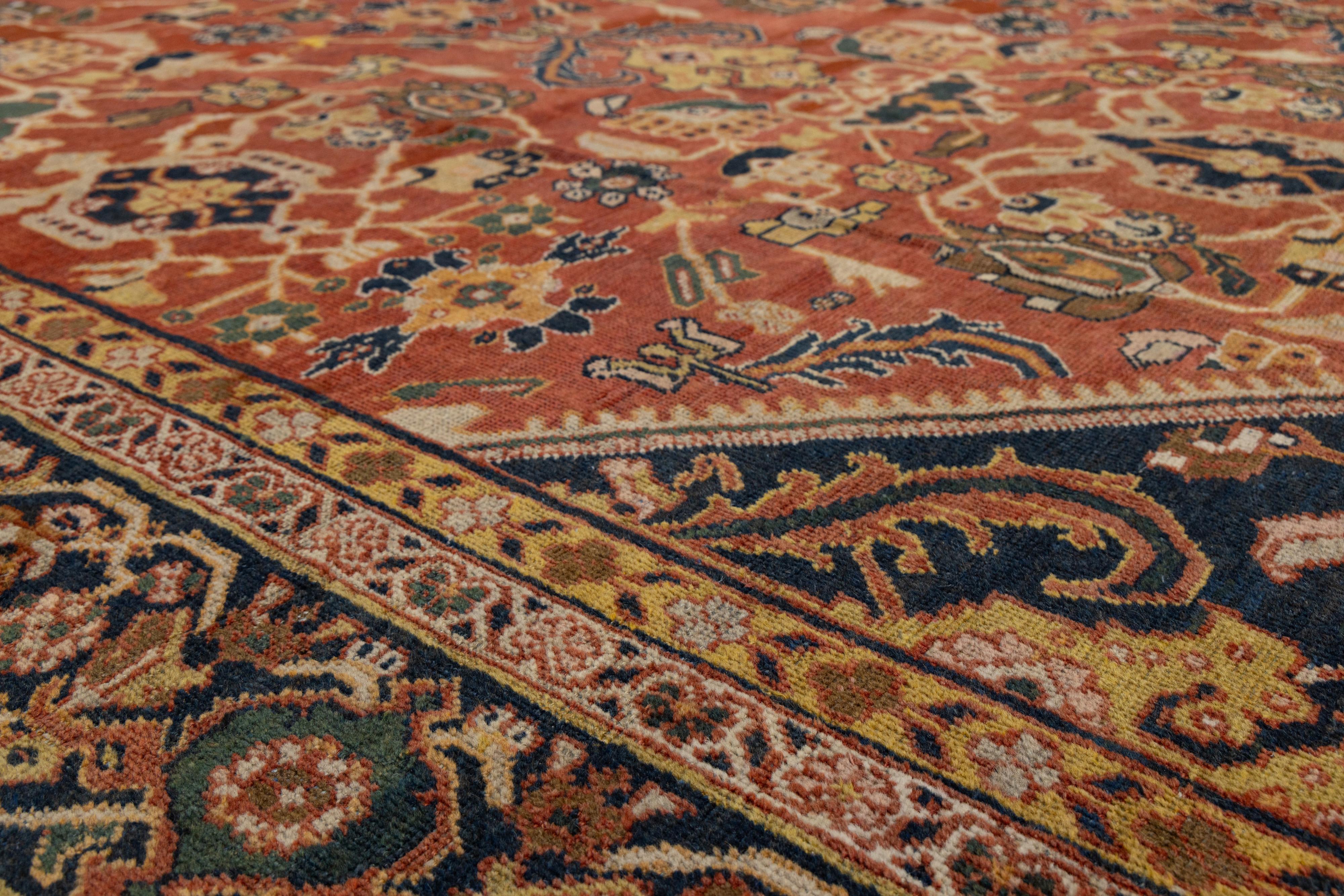 Rust Antique Persian Mahal Handmade Oversize Wool Rug with Allover Pattern For Sale 7