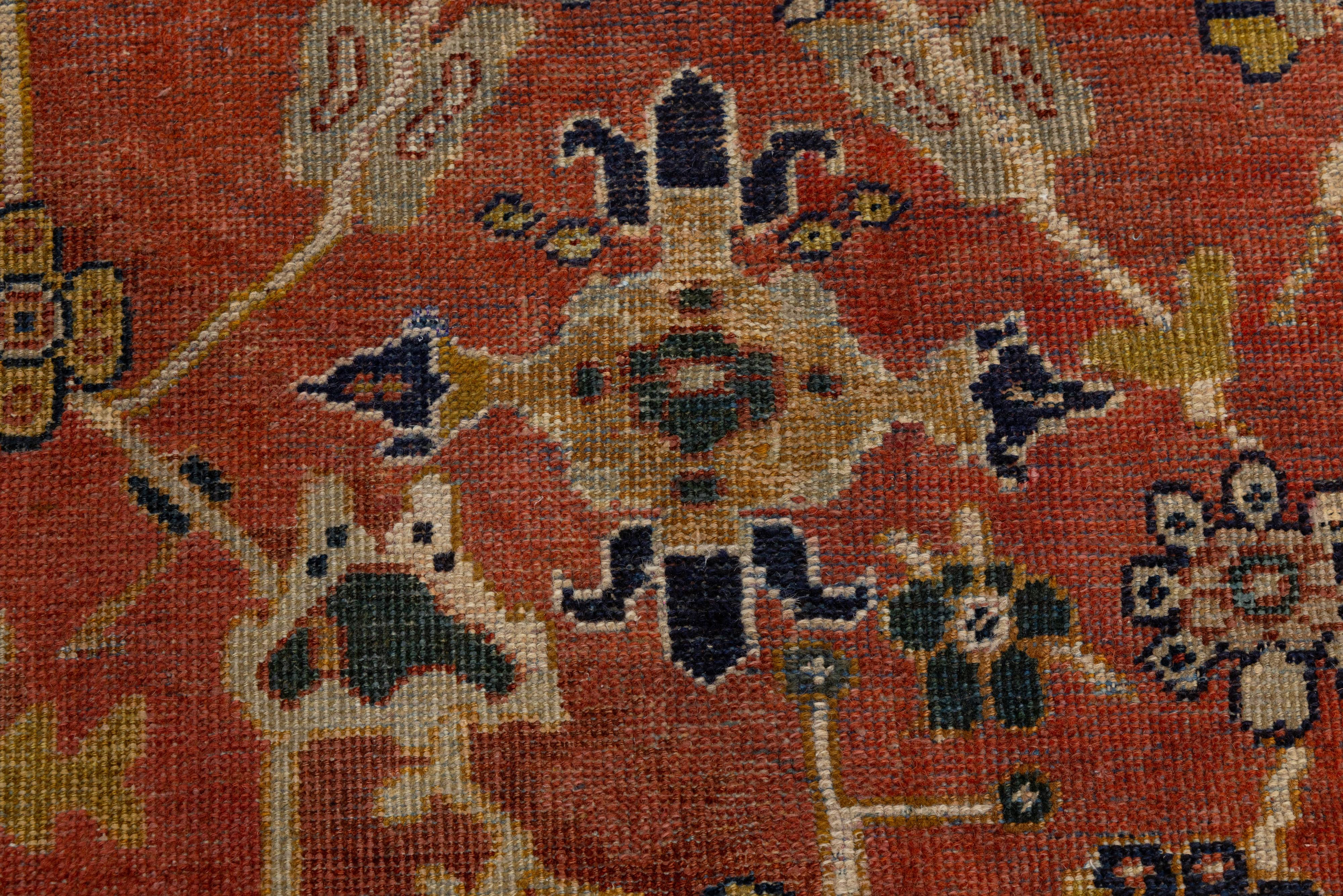 Hand-Knotted Rust Antique Persian Mahal Handmade Oversize Wool Rug with Allover Pattern For Sale