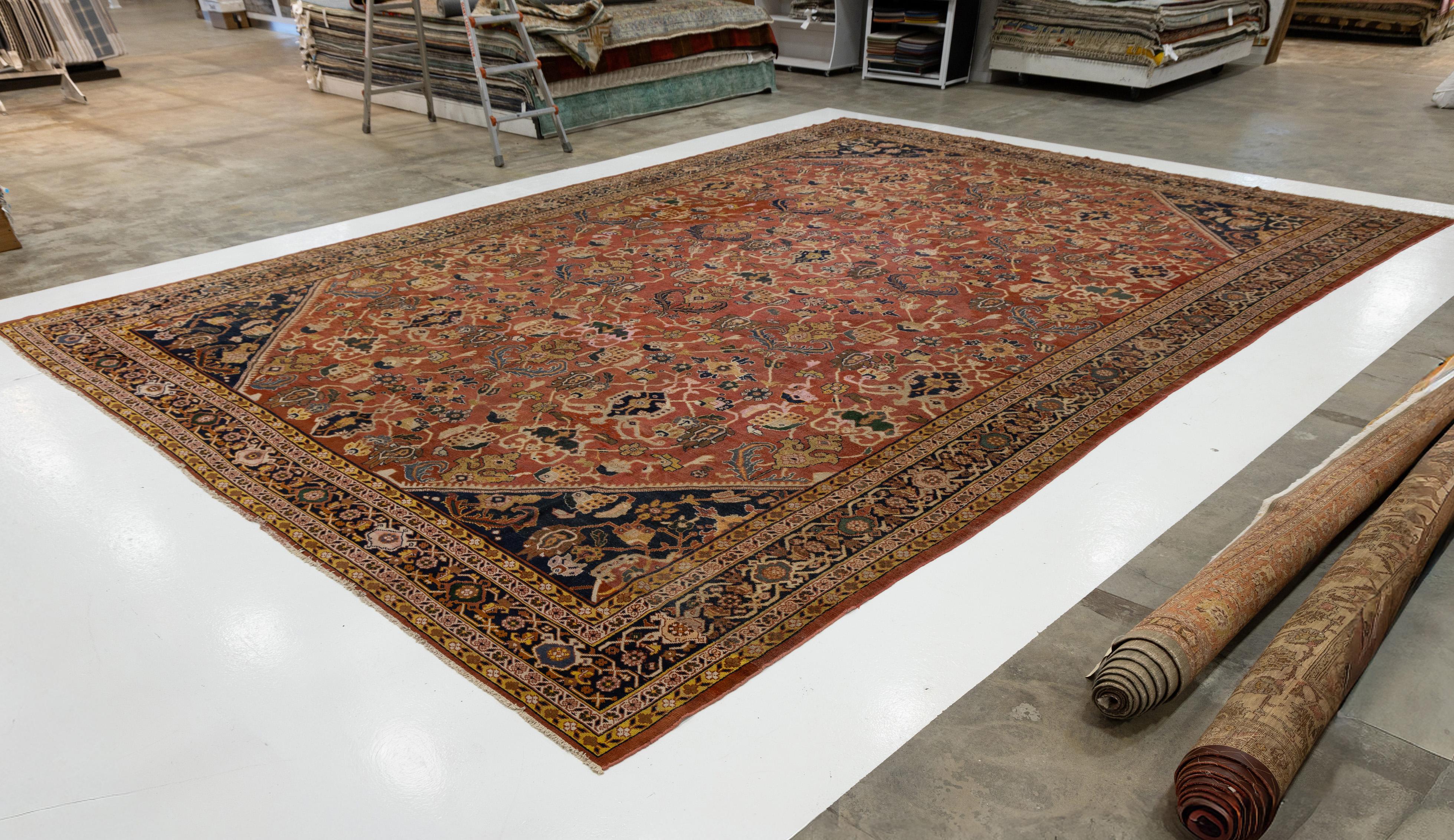 Rust Antique Persian Mahal Handmade Oversize Wool Rug with Allover Pattern In Good Condition For Sale In Norwalk, CT
