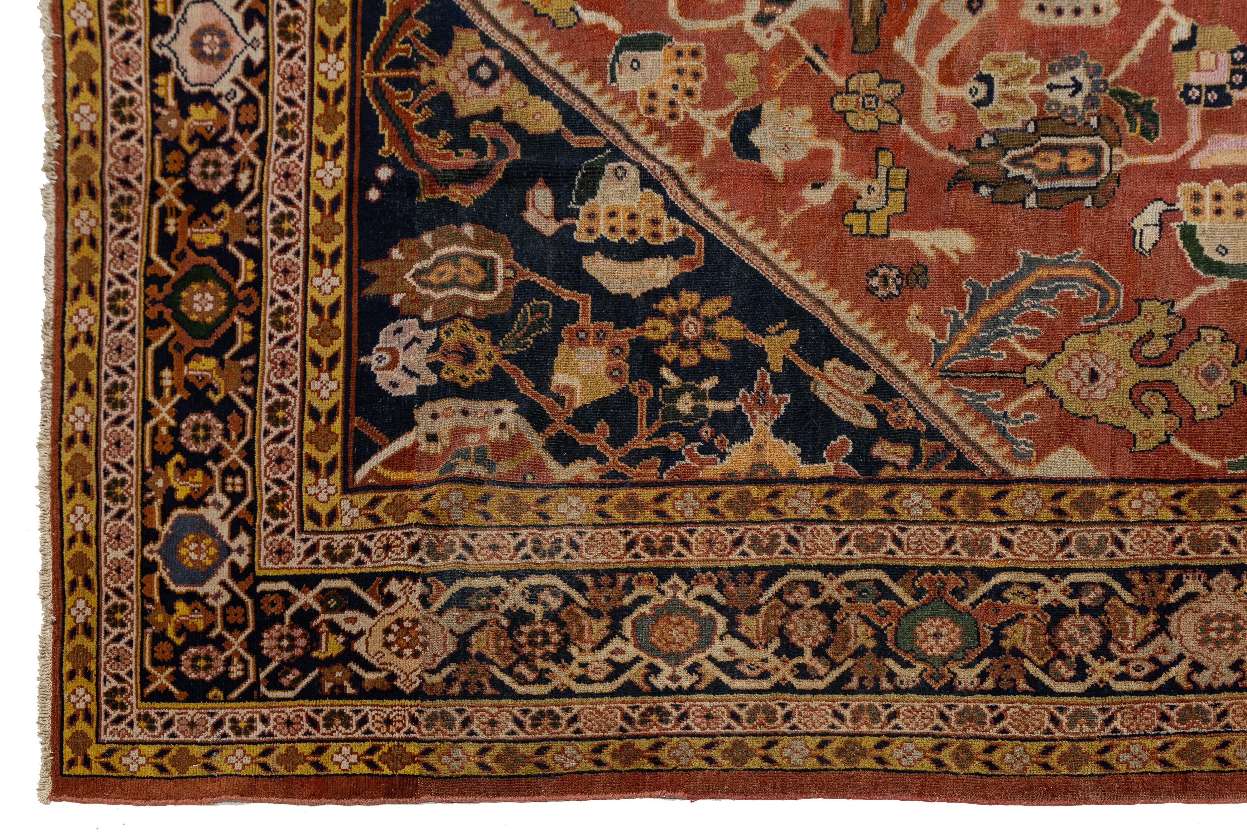 Rust Antique Persian Mahal Handmade Oversize Wool Rug with Allover Pattern For Sale 1