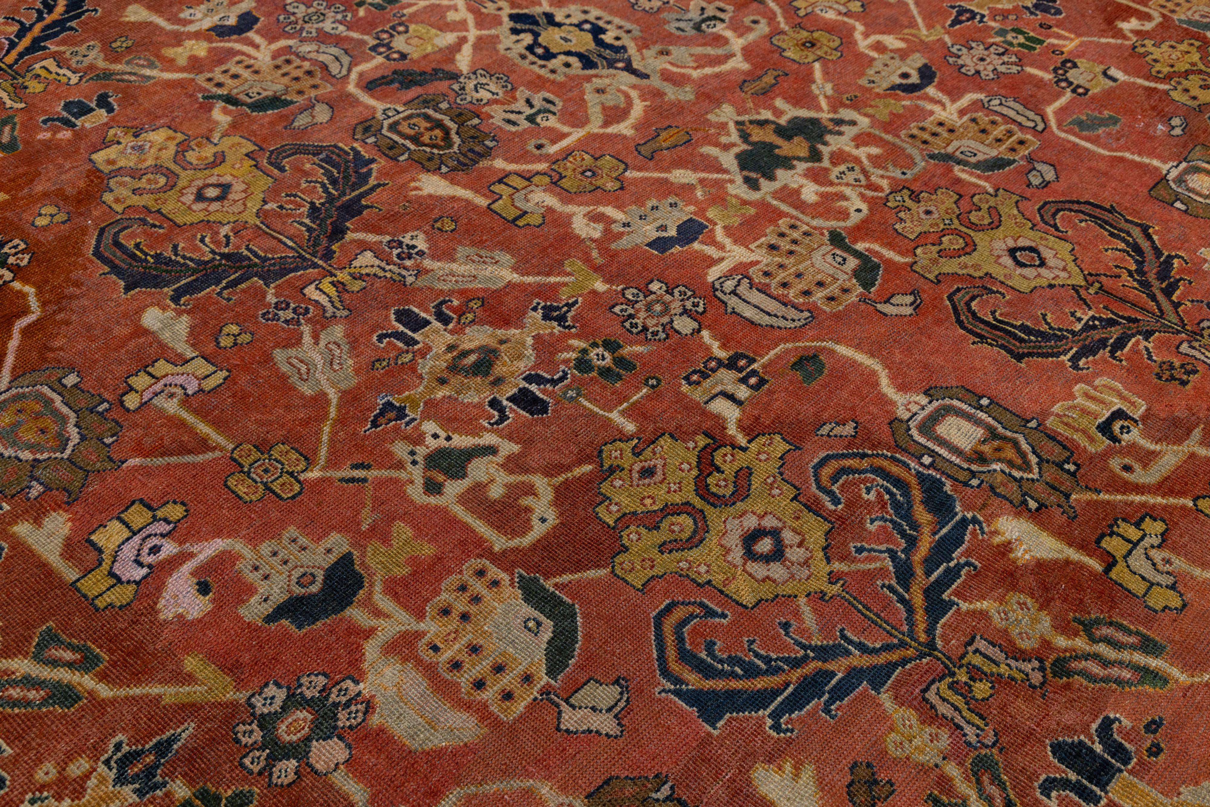 Rust Antique Persian Mahal Handmade Oversize Wool Rug with Allover Pattern For Sale 4