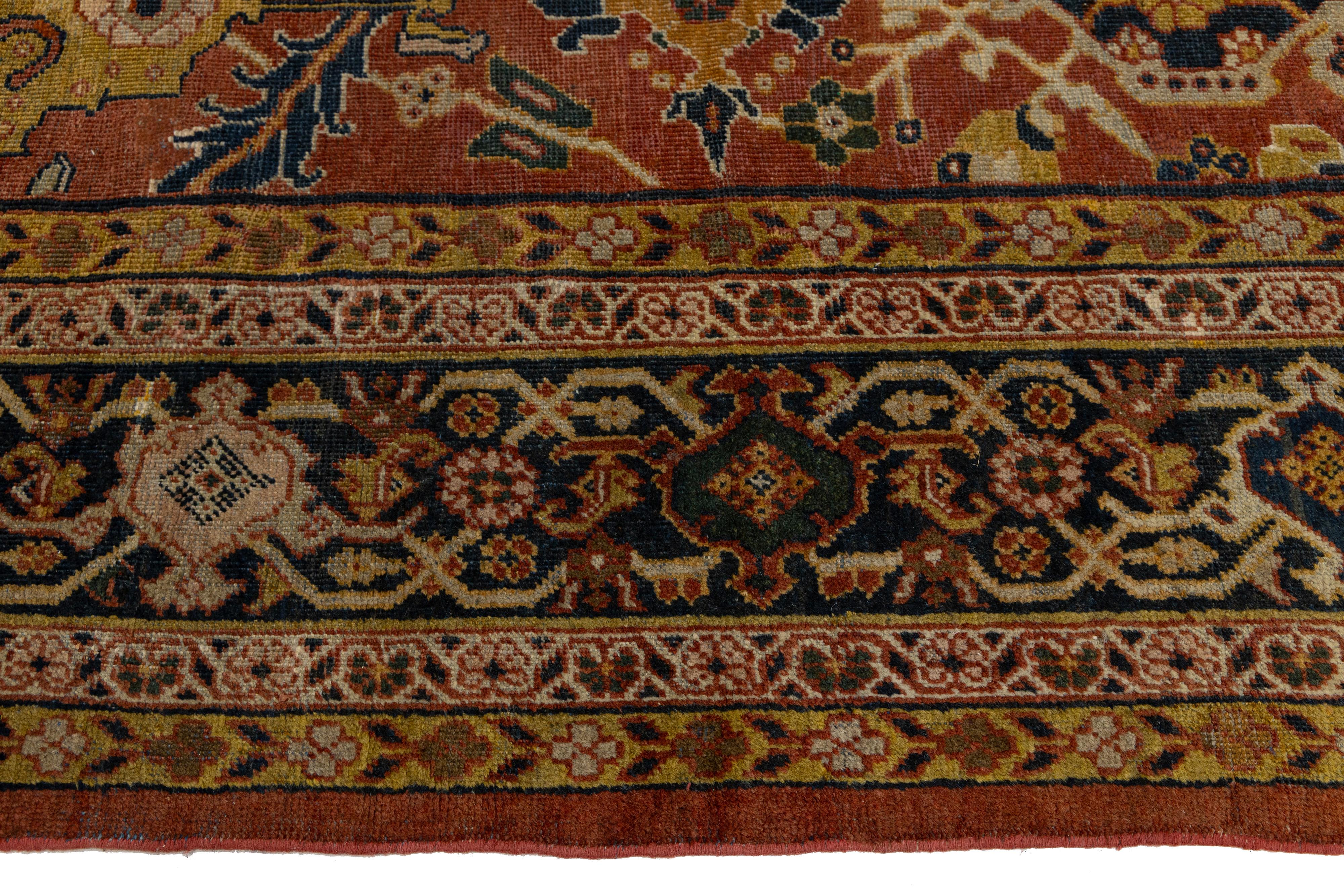 Rust Antique Persian Mahal Handmade Oversize Wool Rug with Allover Pattern For Sale 5